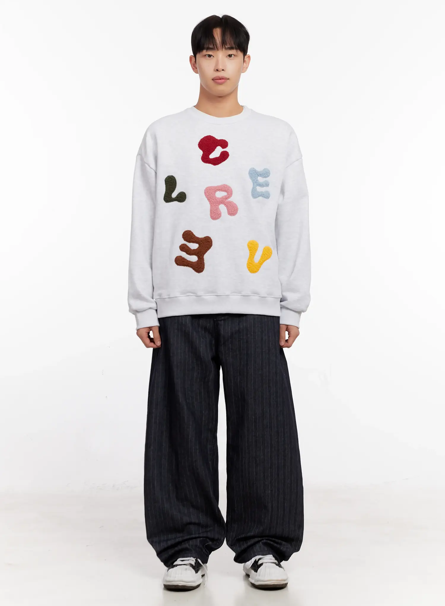 Men's Stripe Wide-Leg Jeans with Patch Detail IO523 - Image 4