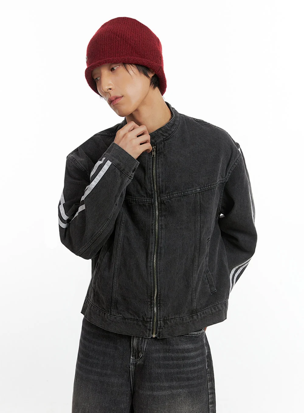 Men's Striped Button Denim Jacket IO417 - Image 3