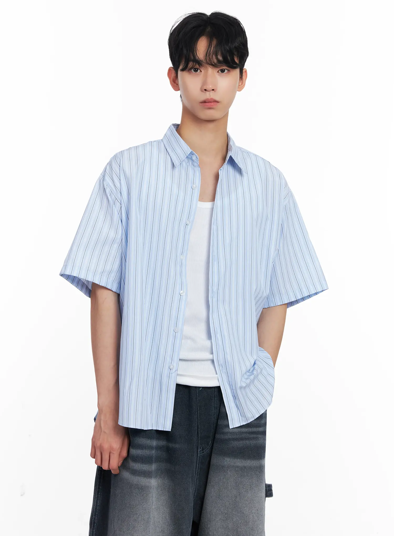 Men's Striped Button-Up Shirt IL504 - Image 7