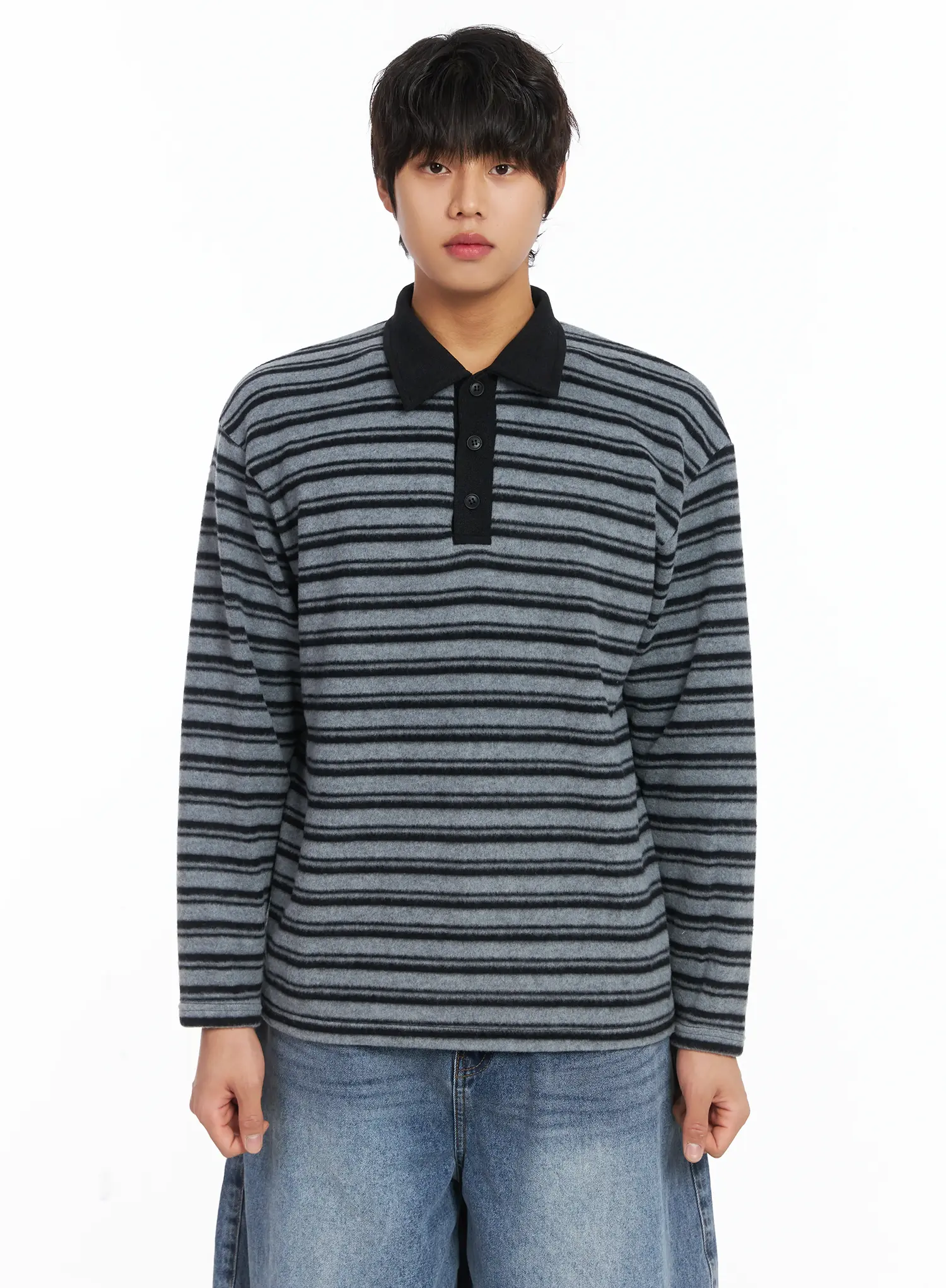 Men's Striped Collar Fleece Sweater IJ512 - Image 13