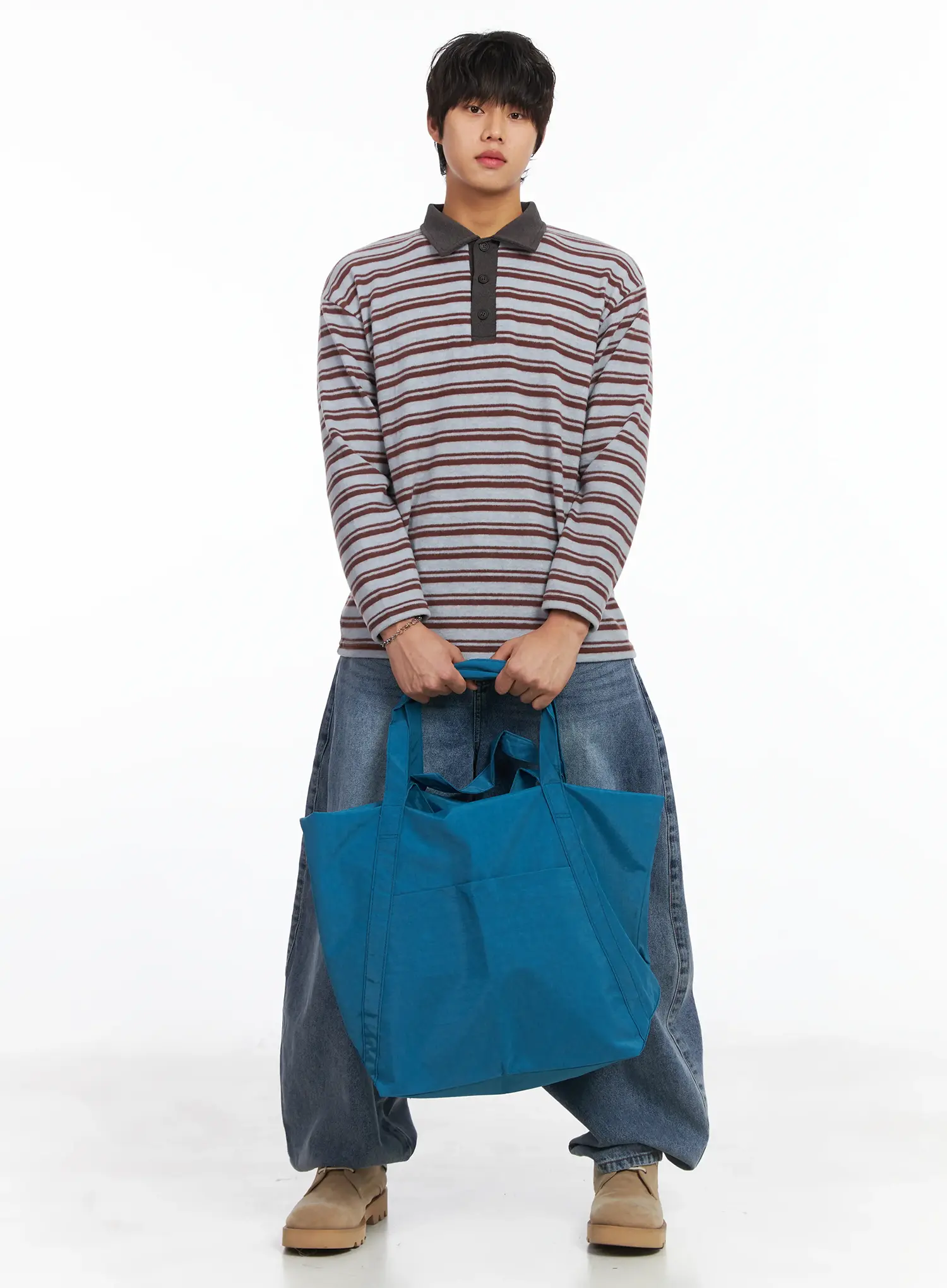 Men's Striped Collar Fleece Sweater IJ512 - Image 2