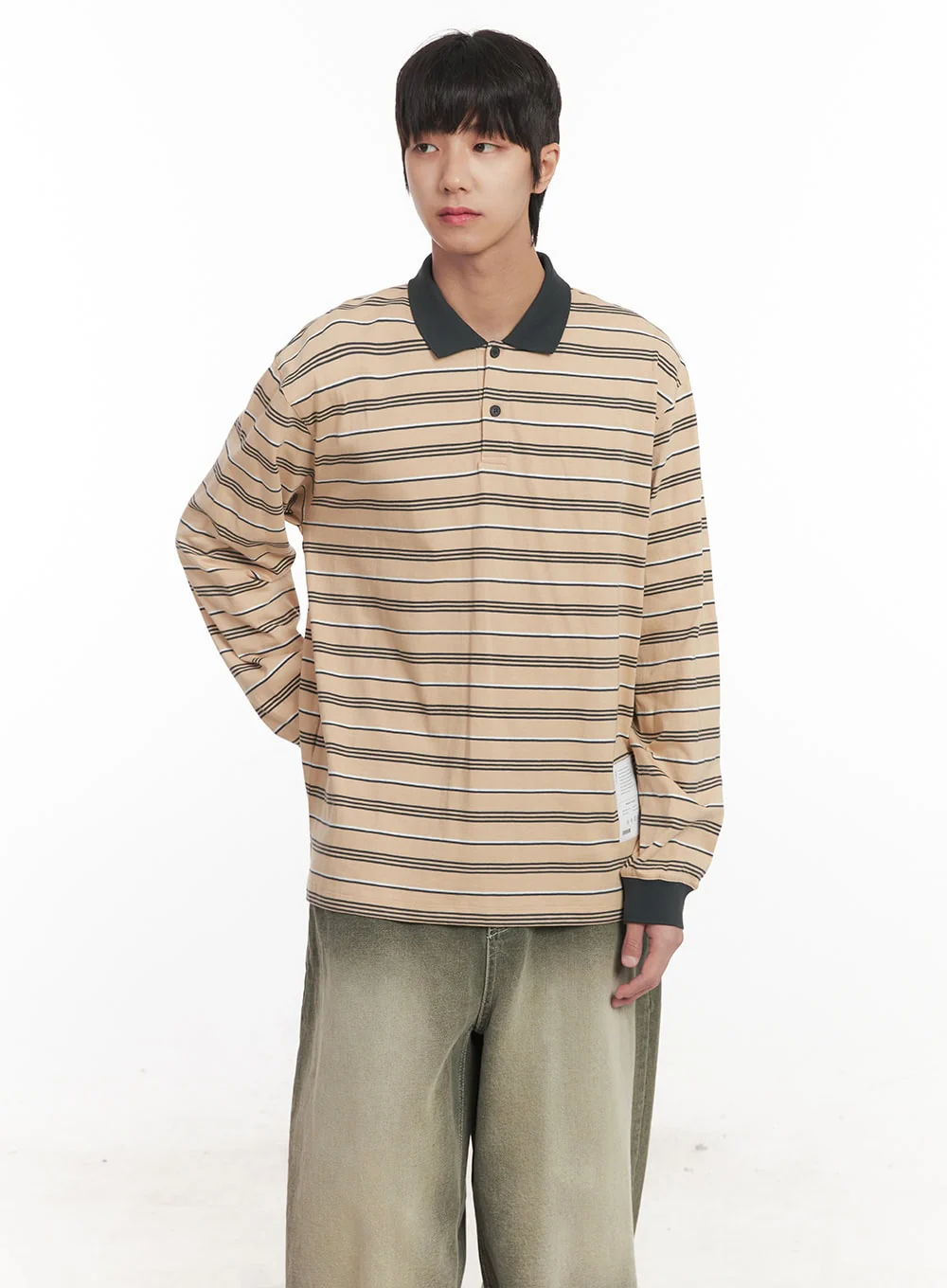 Men's Striped Collared Polo Shirt IM519 - Image 3