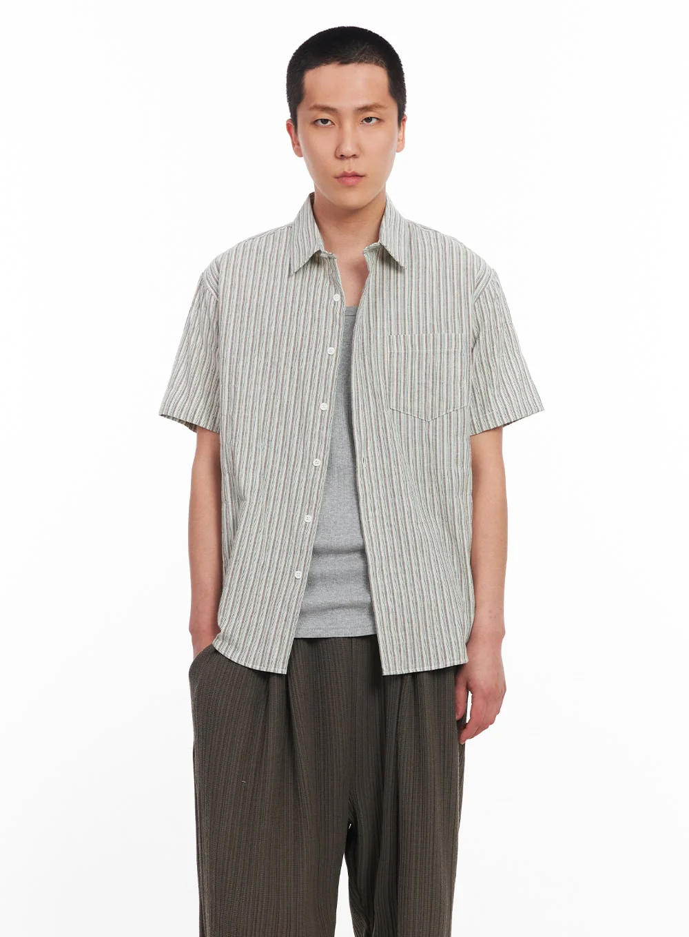 Men's Striped Collared Shirt IU512