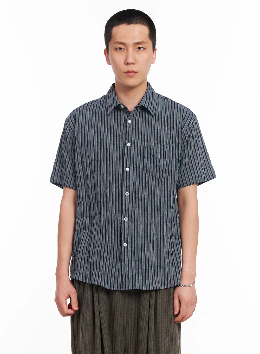 Men's Striped Collared Shirt IU512 - Image 11