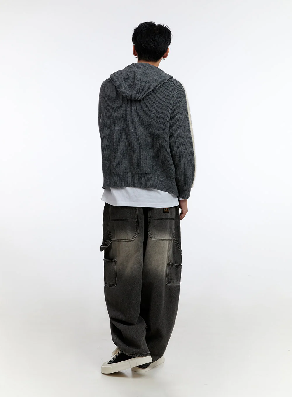 Men's Striped Double Zipper Knit Hoodie IO428 - Image 10