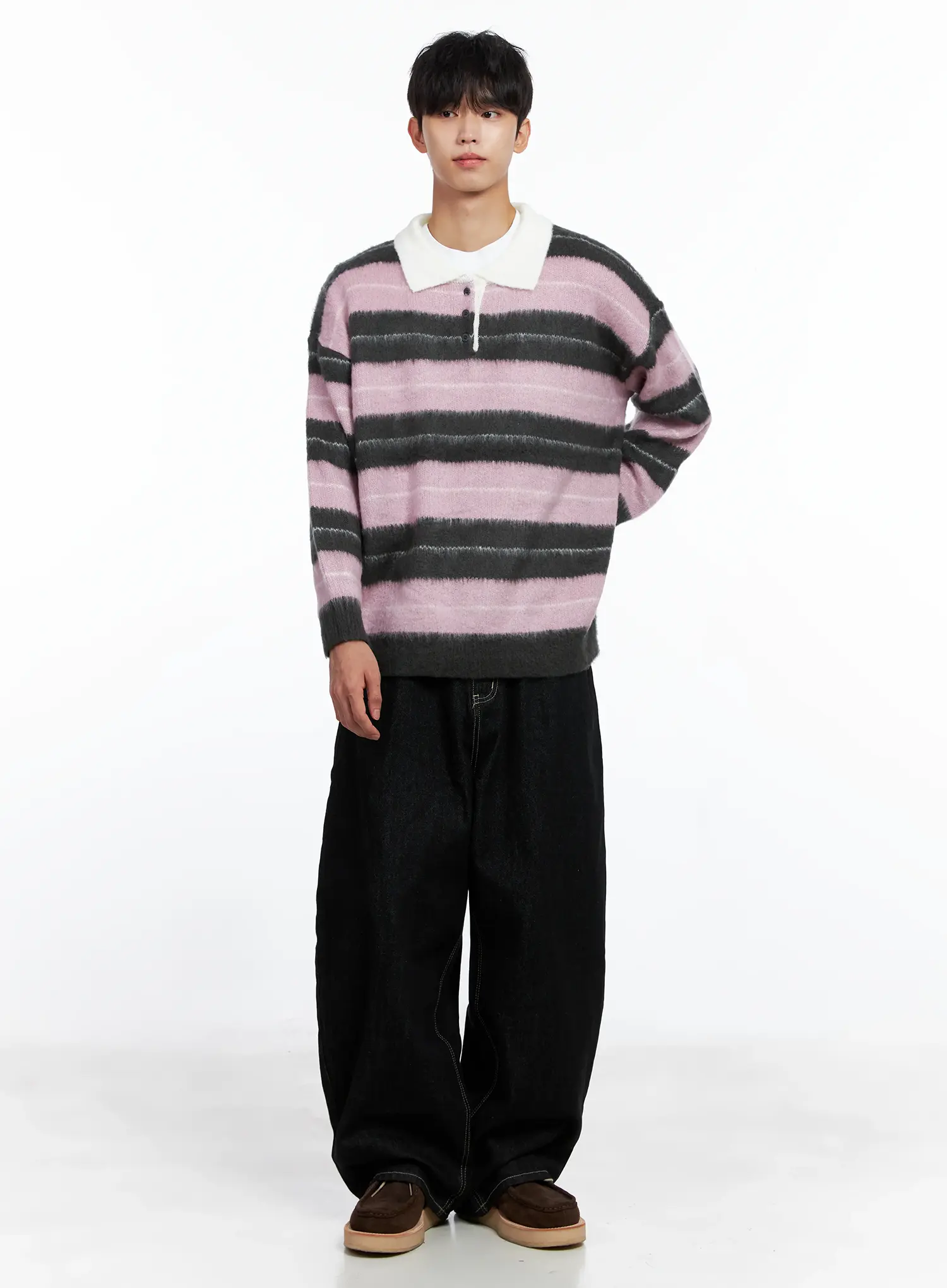 Men's Striped Knit Sweater (Light Pink) IS519 - Image 2