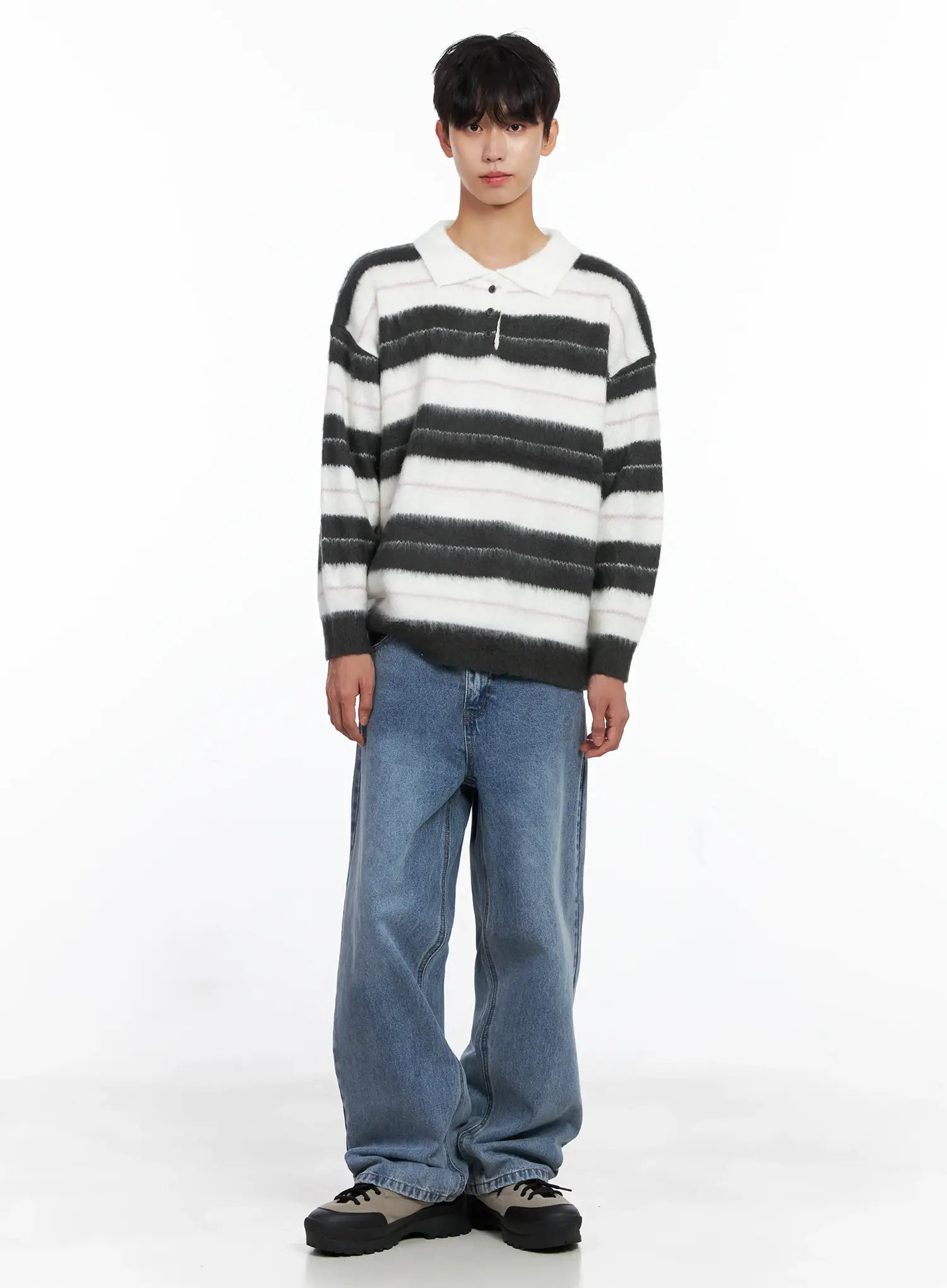 Men's Striped Knit Sweater (White) IS519 - Image 8