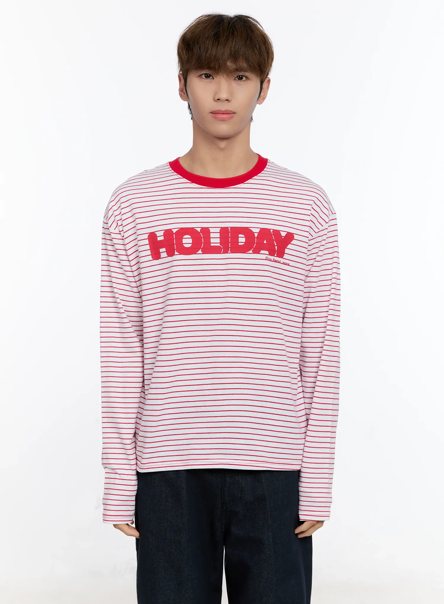 Men's Striped Lettering Long Sleeve Tee IN512 - Image 13