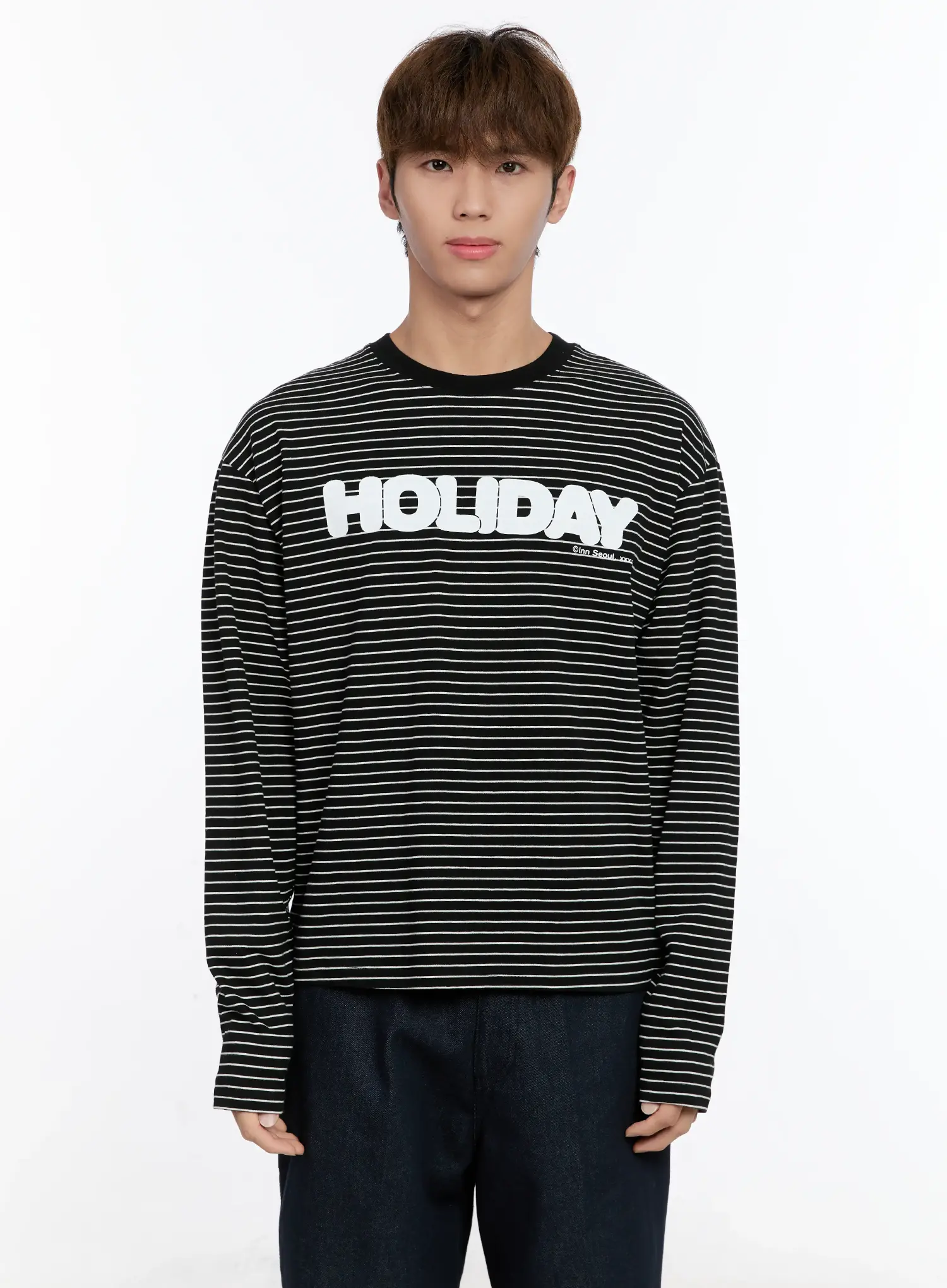 Men's Striped Lettering Long Sleeve Tee IN512 - Image 14