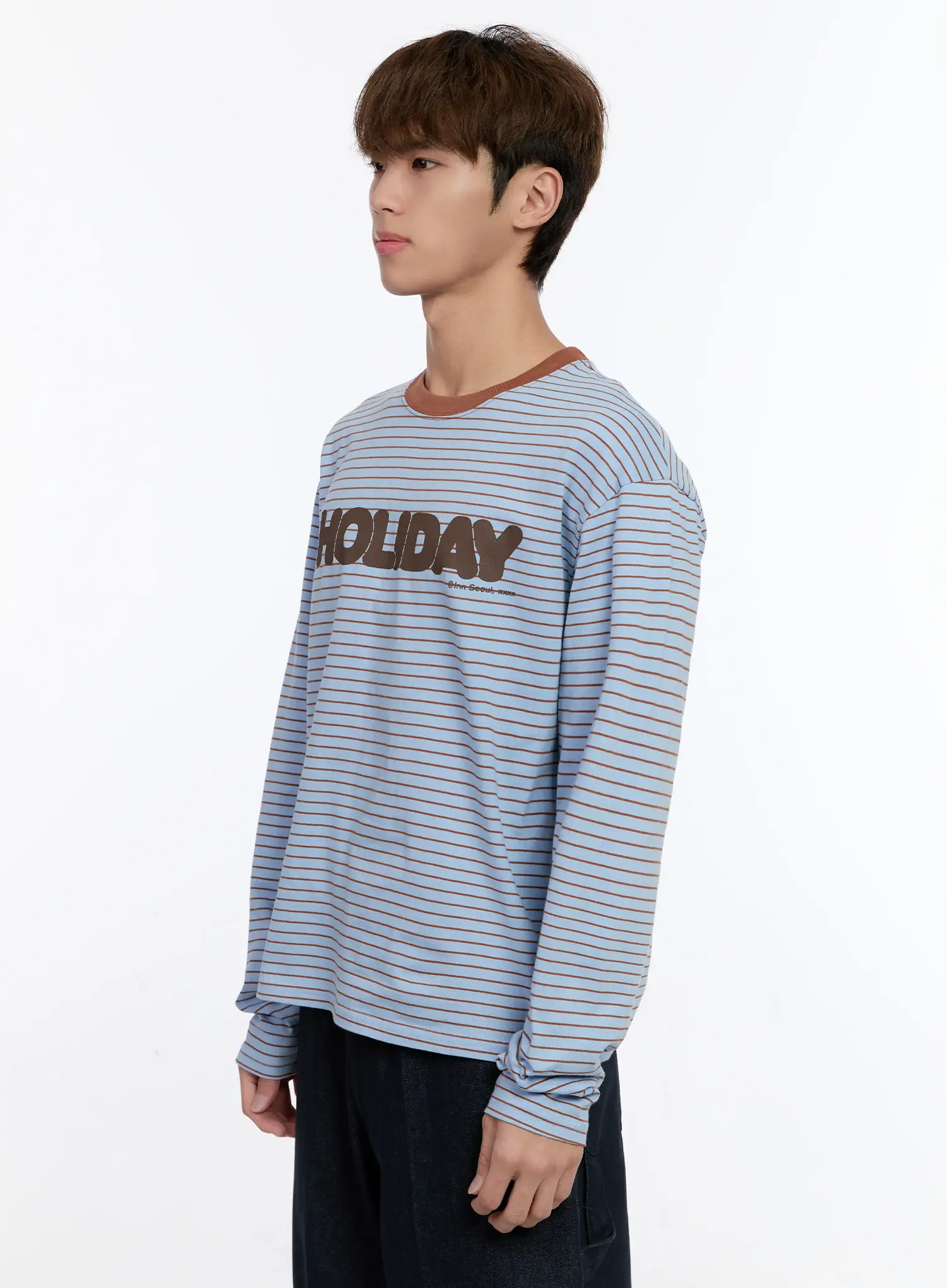 Men's Striped Lettering Long Sleeve Tee IN512 - Image 4