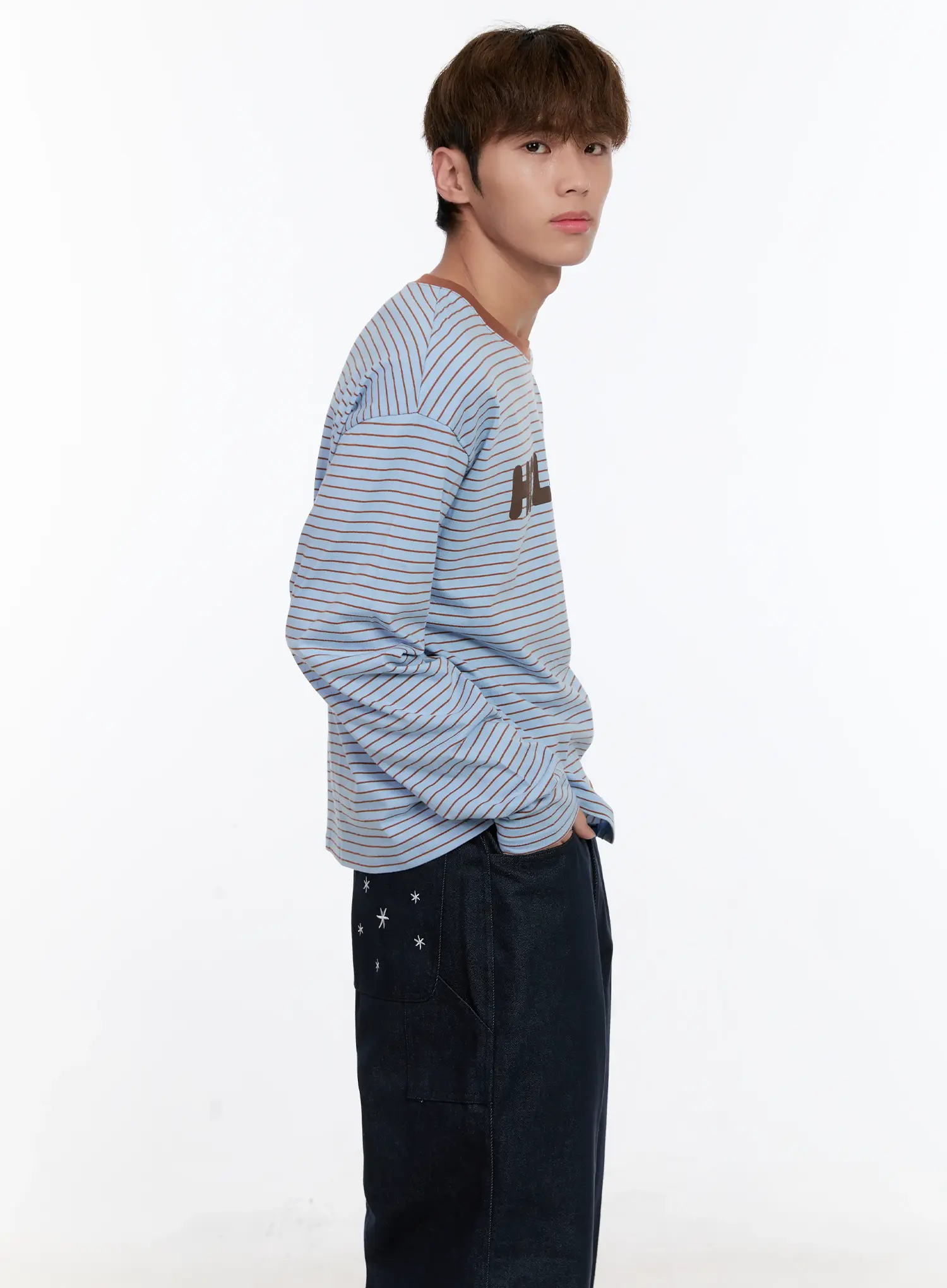 Men's Striped Lettering Long Sleeve Tee IN512 - Image 7