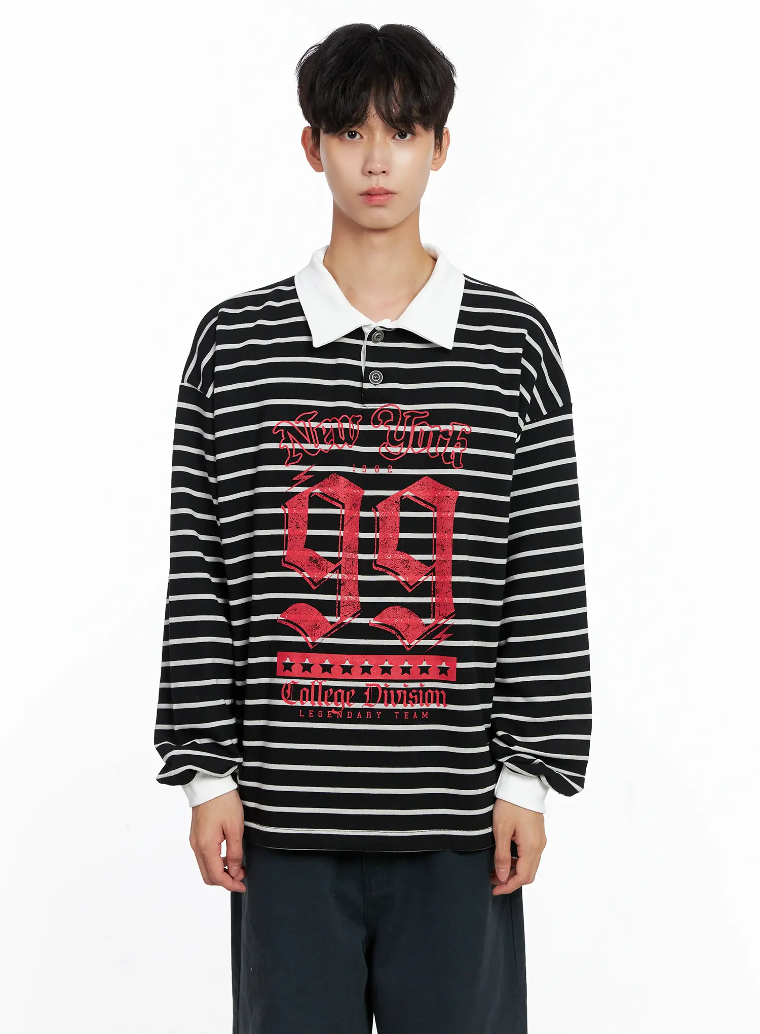 Men's Striped Polo Long Sleeve Top Is519 - Image 14