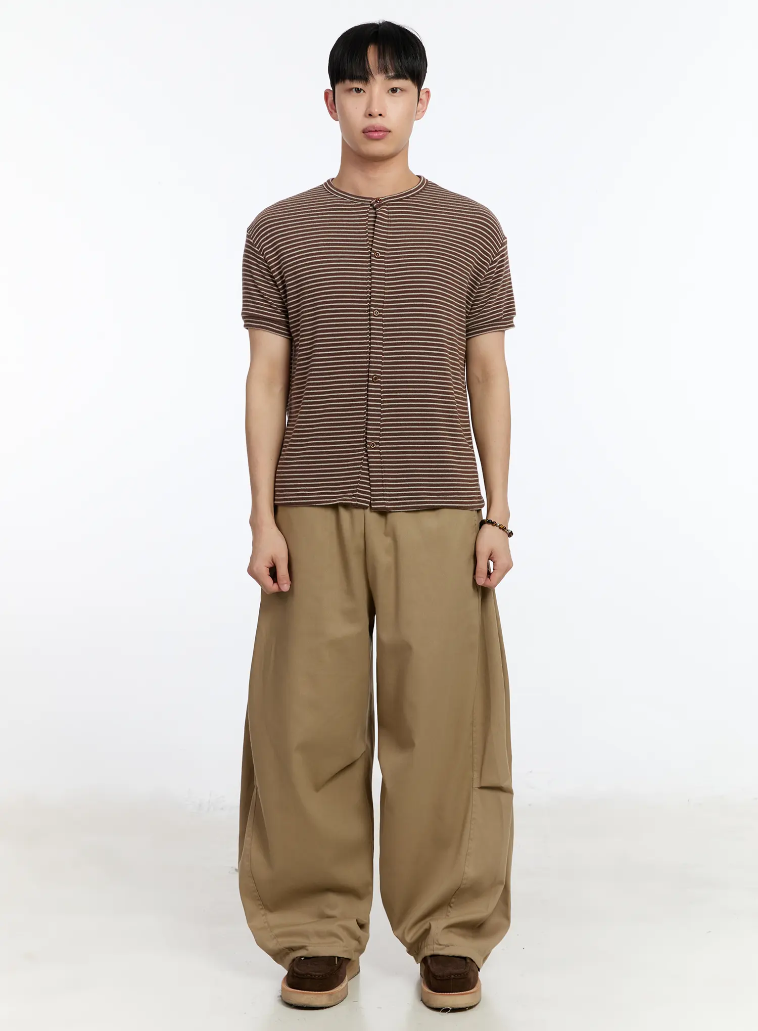 Men's Striped Short Sleeve Button-Up Cardigan IA507 - Image 3