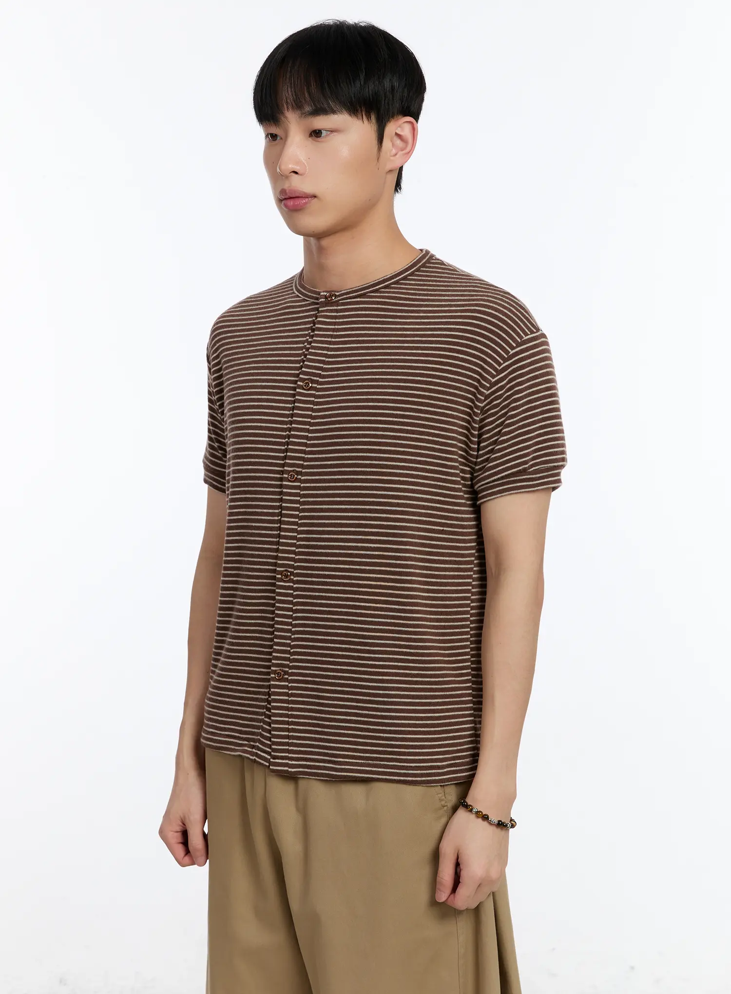 Men's Striped Short Sleeve Button-Up Cardigan IA507 - Image 4