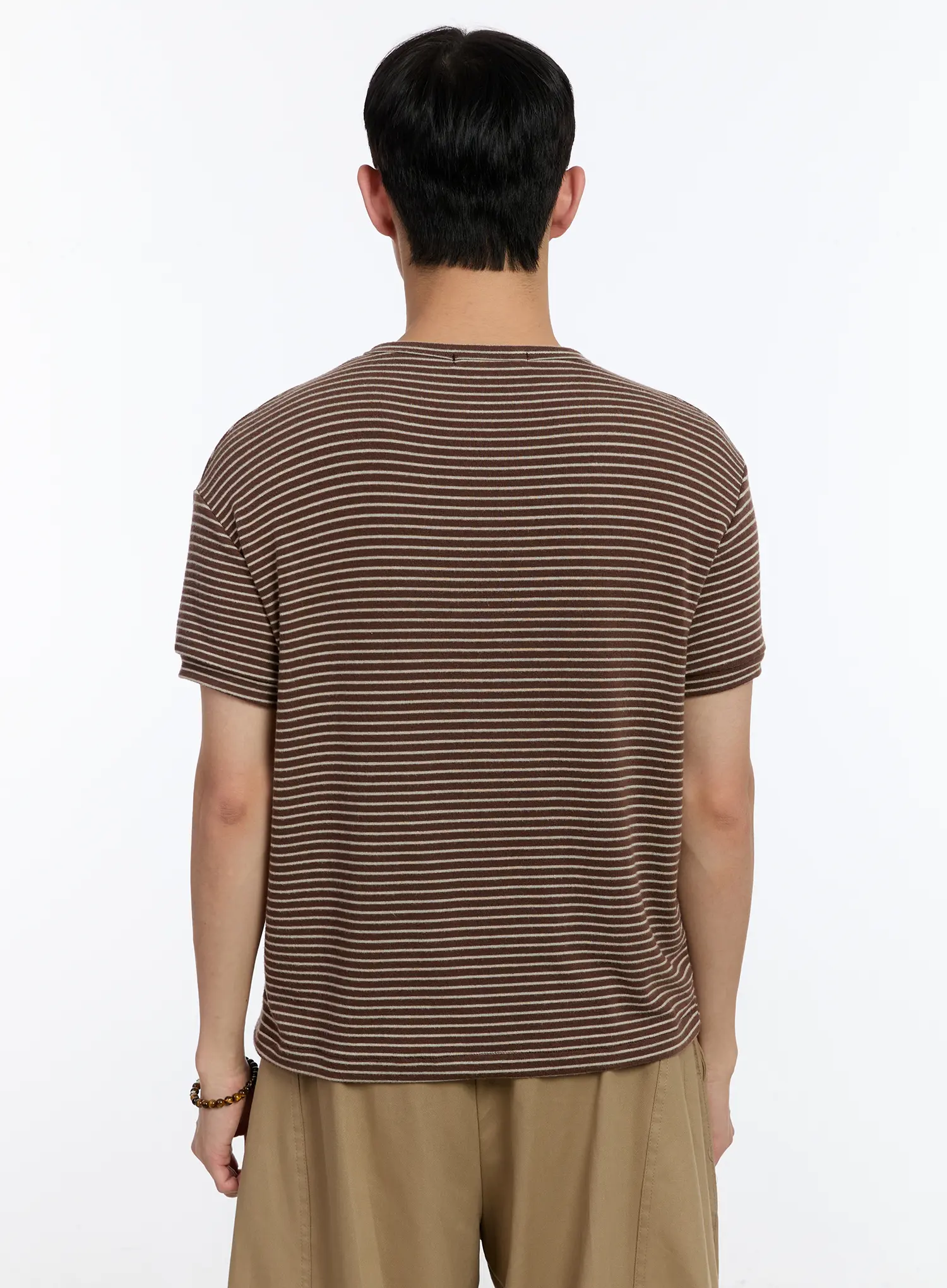 Men's Striped Short Sleeve Button-Up Cardigan IA507 - Image 5