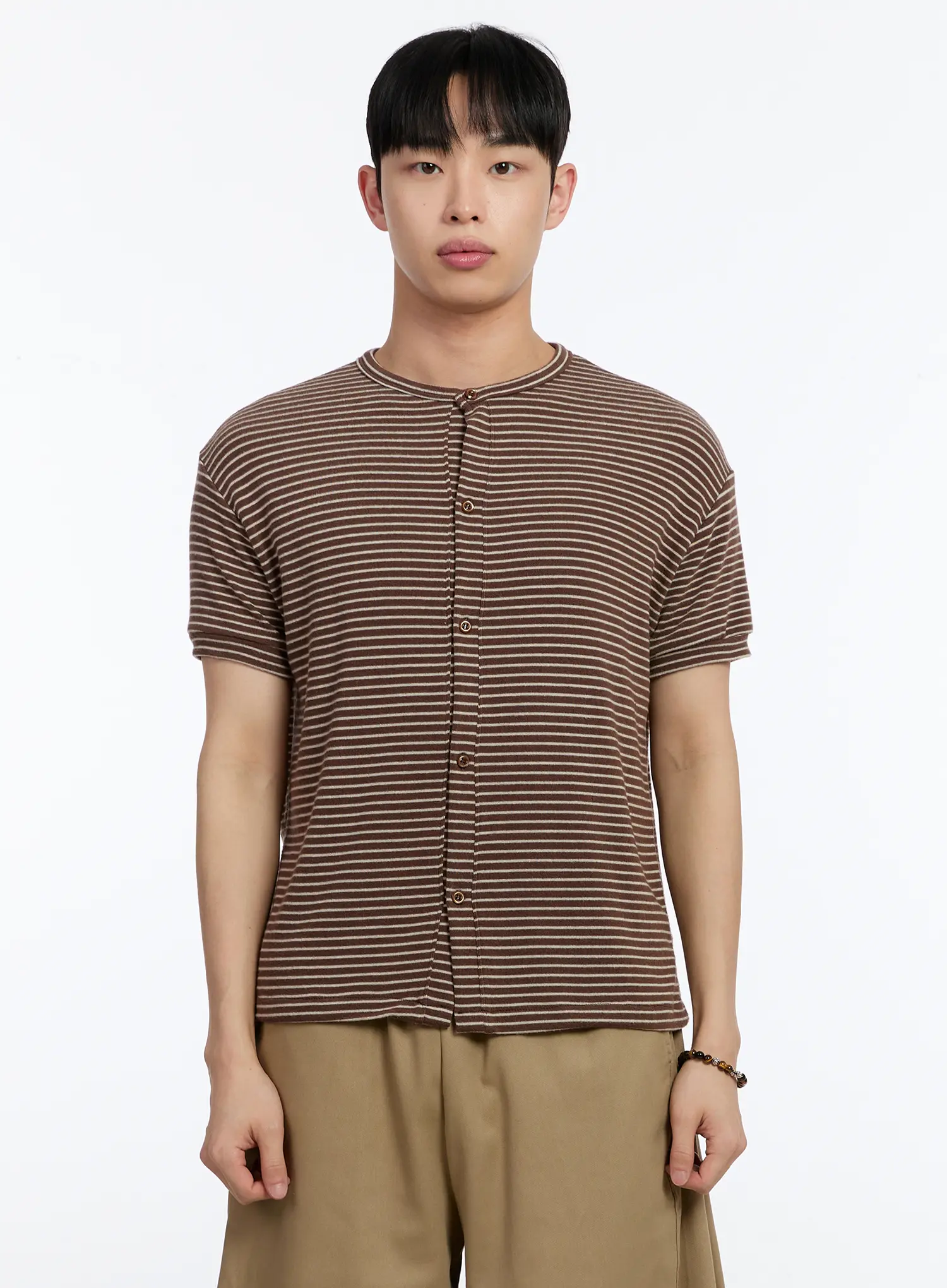 Men's Striped Short Sleeve Button-Up Cardigan IA507 - Image 7