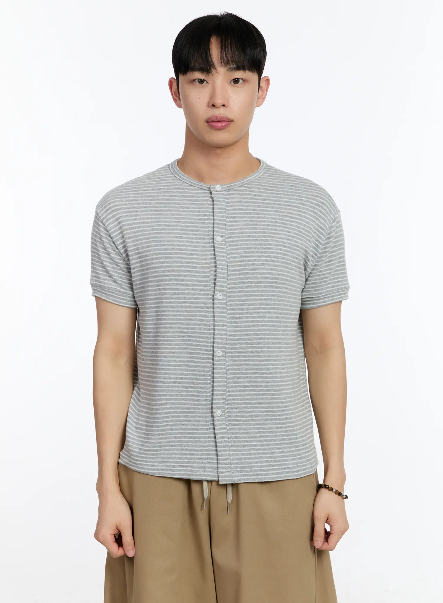 Men's Striped Short Sleeve Button-Up Cardigan IA507 - Image 8