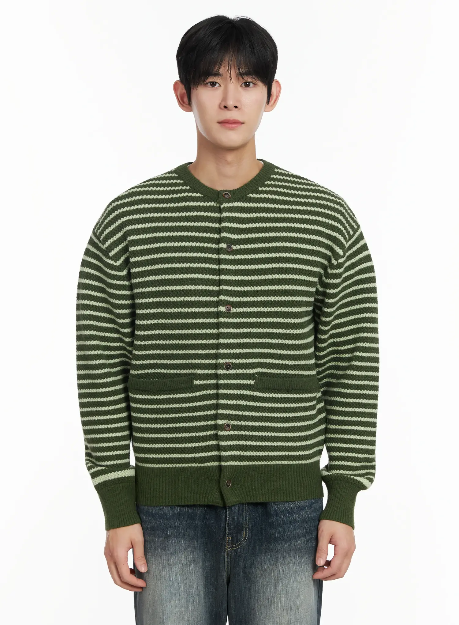 Men's Striped Waffle Knit Cardigan IF517 - Image 11