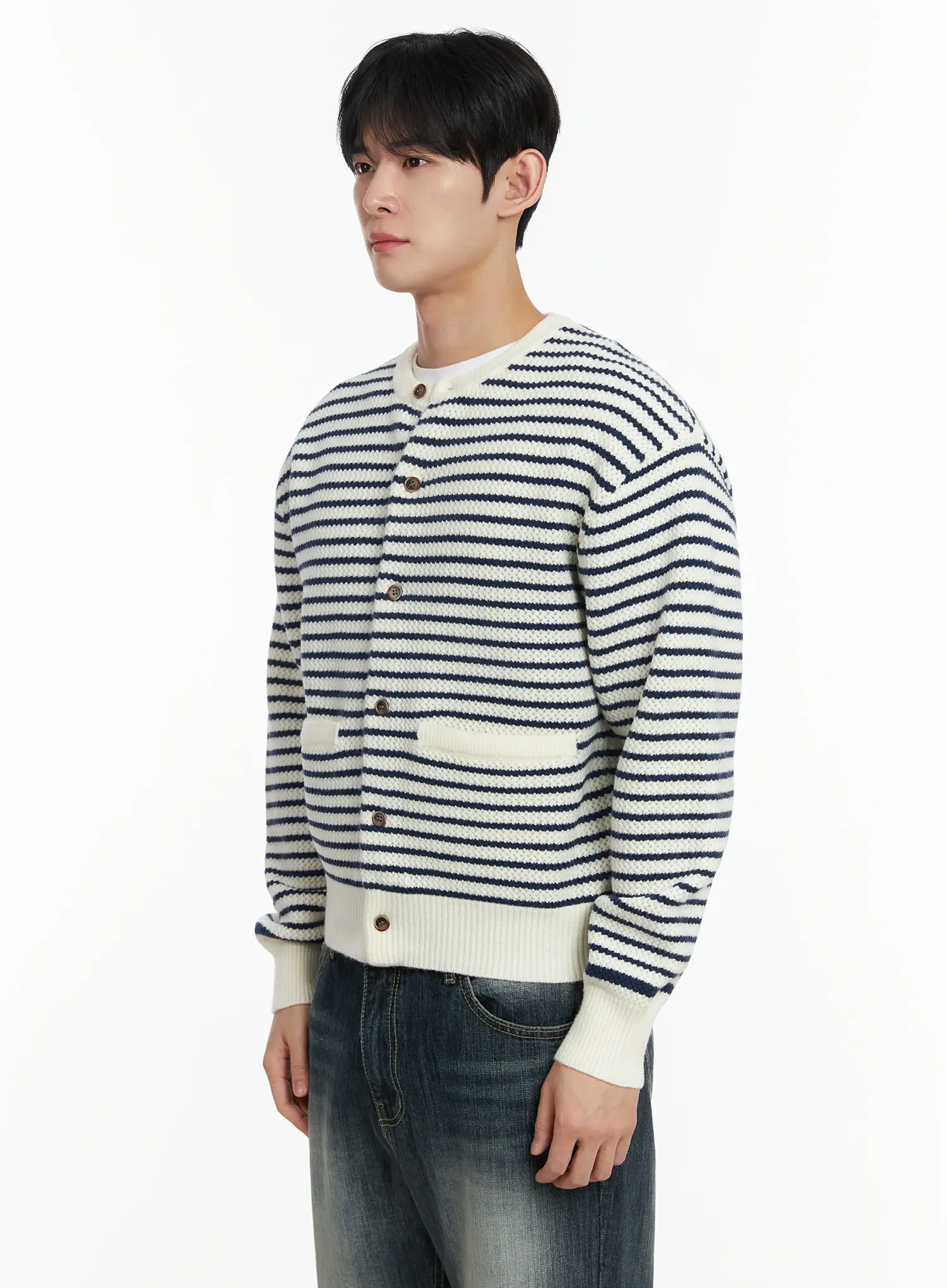 Men's Striped Waffle Knit Cardigan IF517 - Image 4