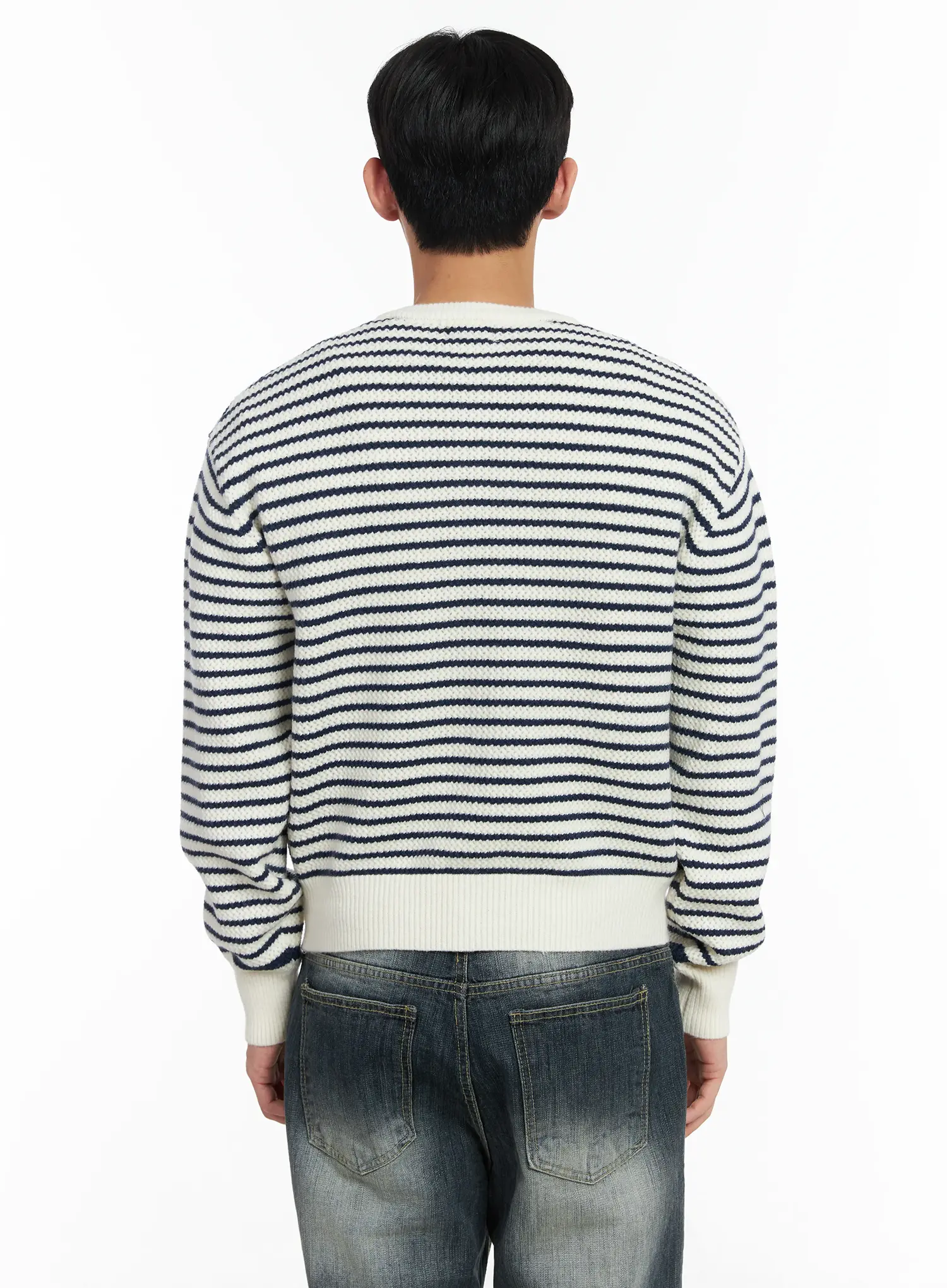 Men's Striped Waffle Knit Cardigan IF517 - Image 5