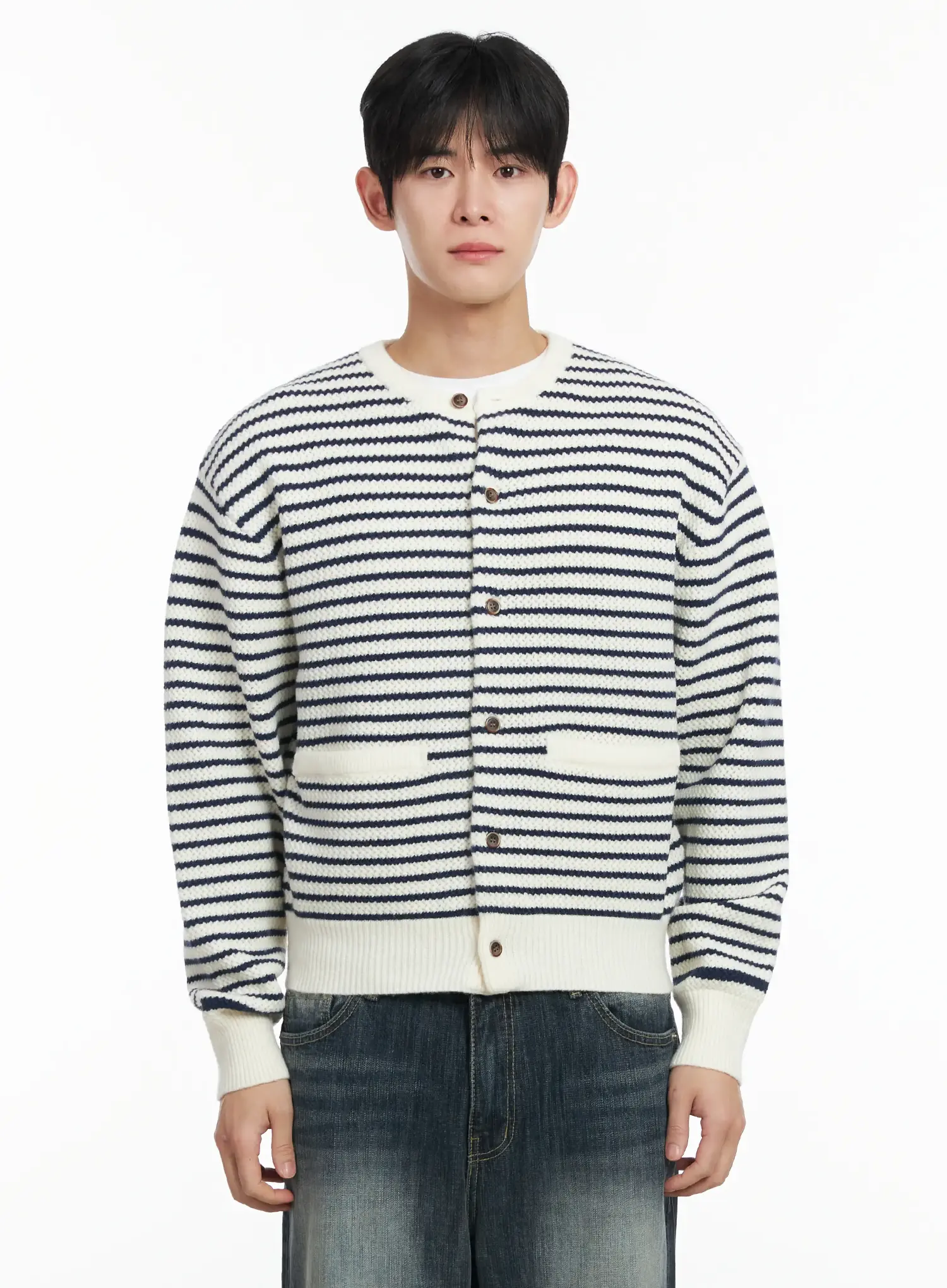 Men's Striped Waffle Knit Cardigan IF517 - Image 8