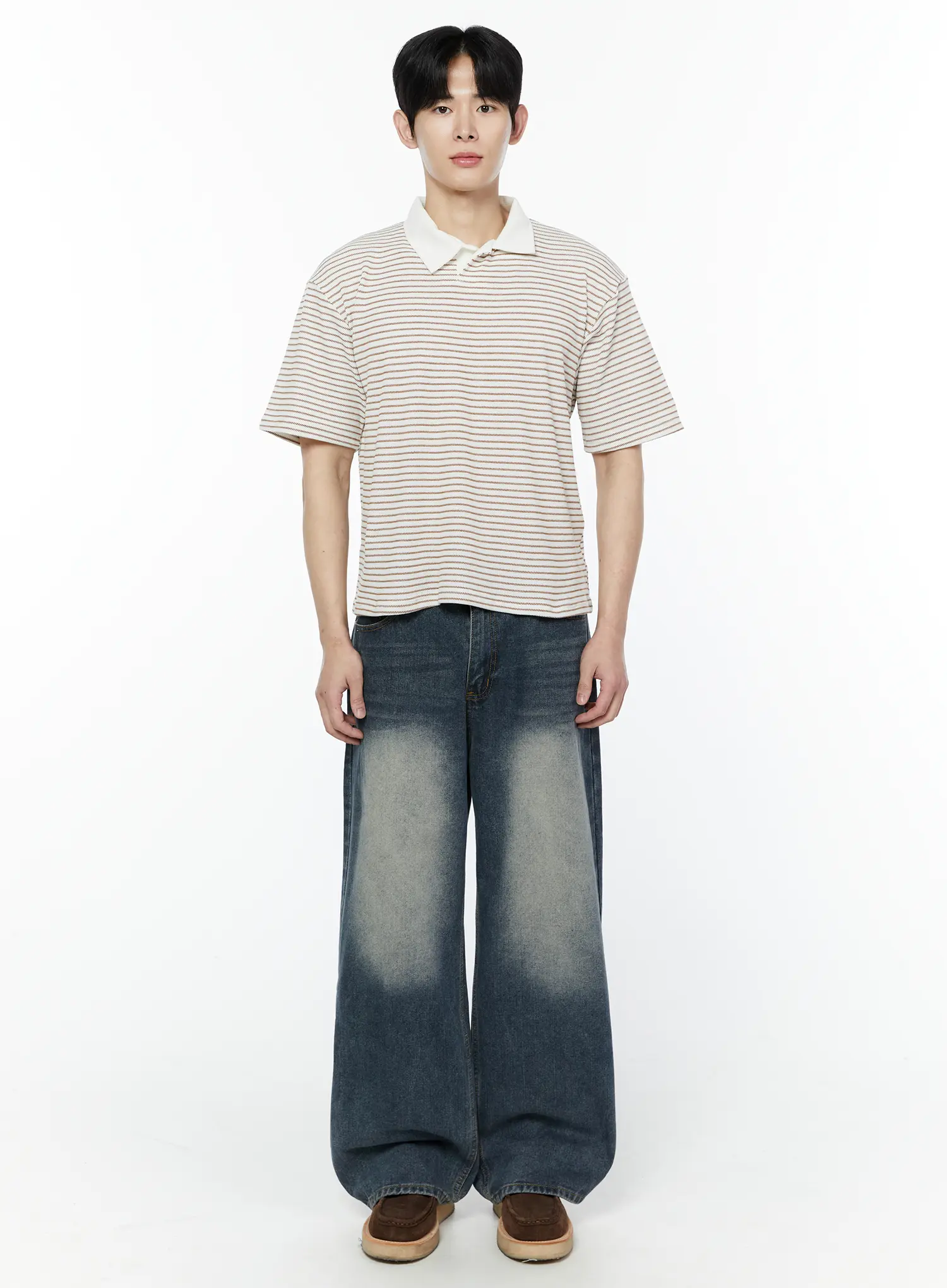 Men's Striped Waffle Knit Polo Shirt IA530 - Image 3