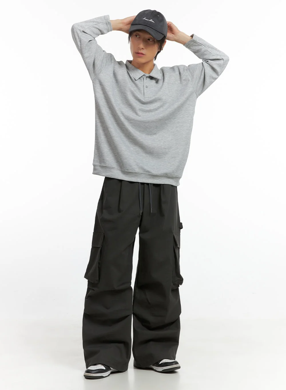 Men's Super Wide Cargo Pants (Dark Gray) IO417 - Image 3