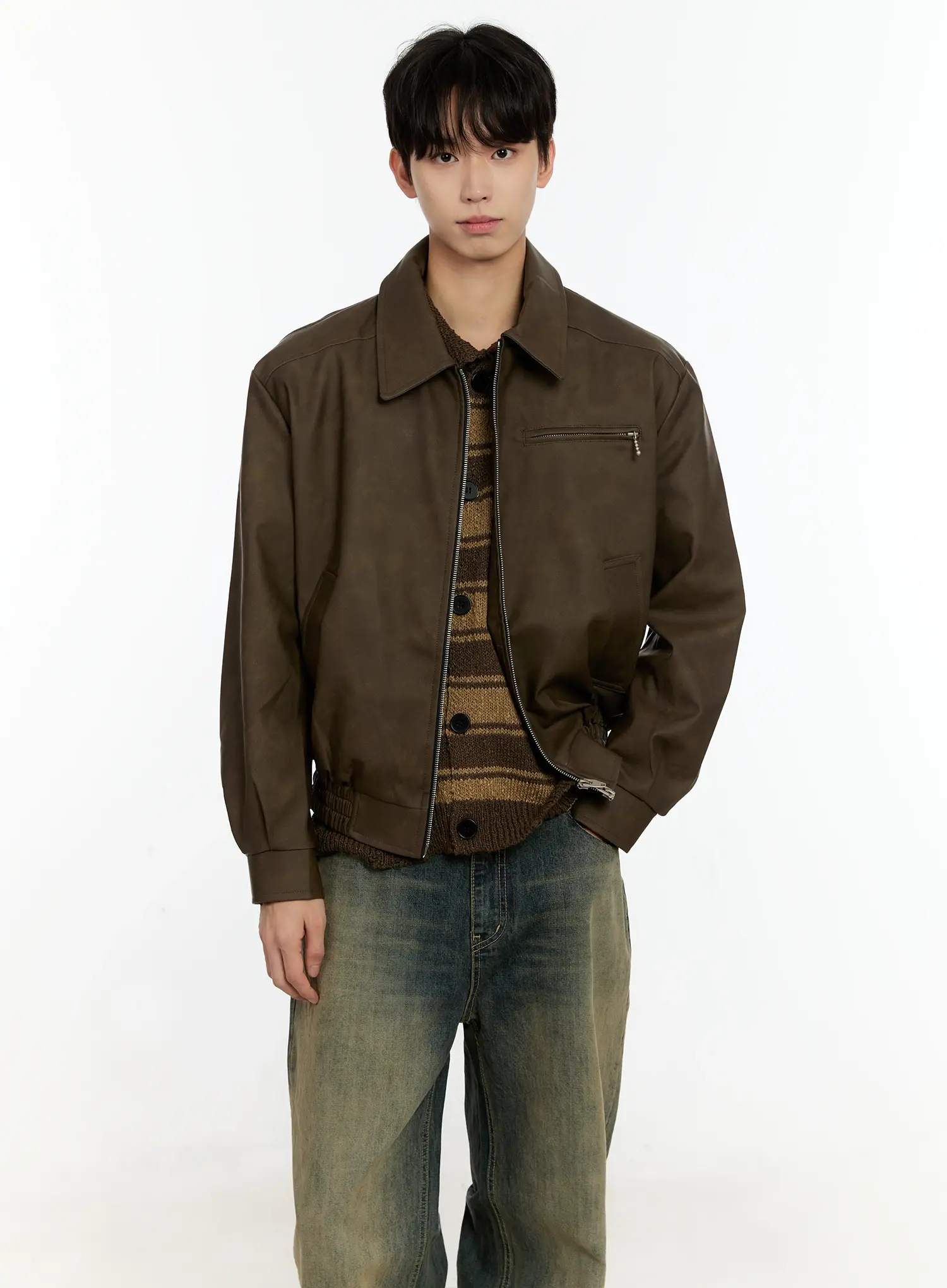 Men's Textured Faux Leather Jacket IN503