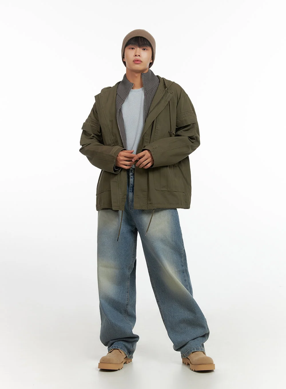 Men's Turtle Neck Cable Zip-Up Knit IO420 - Image 11
