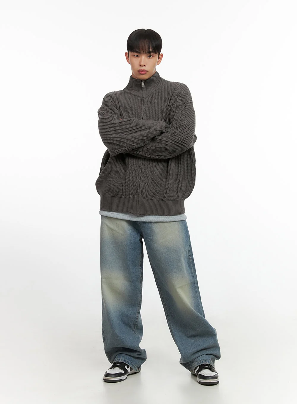 Men's Turtle Neck Cable Zip-Up Knit IO420 - Image 8