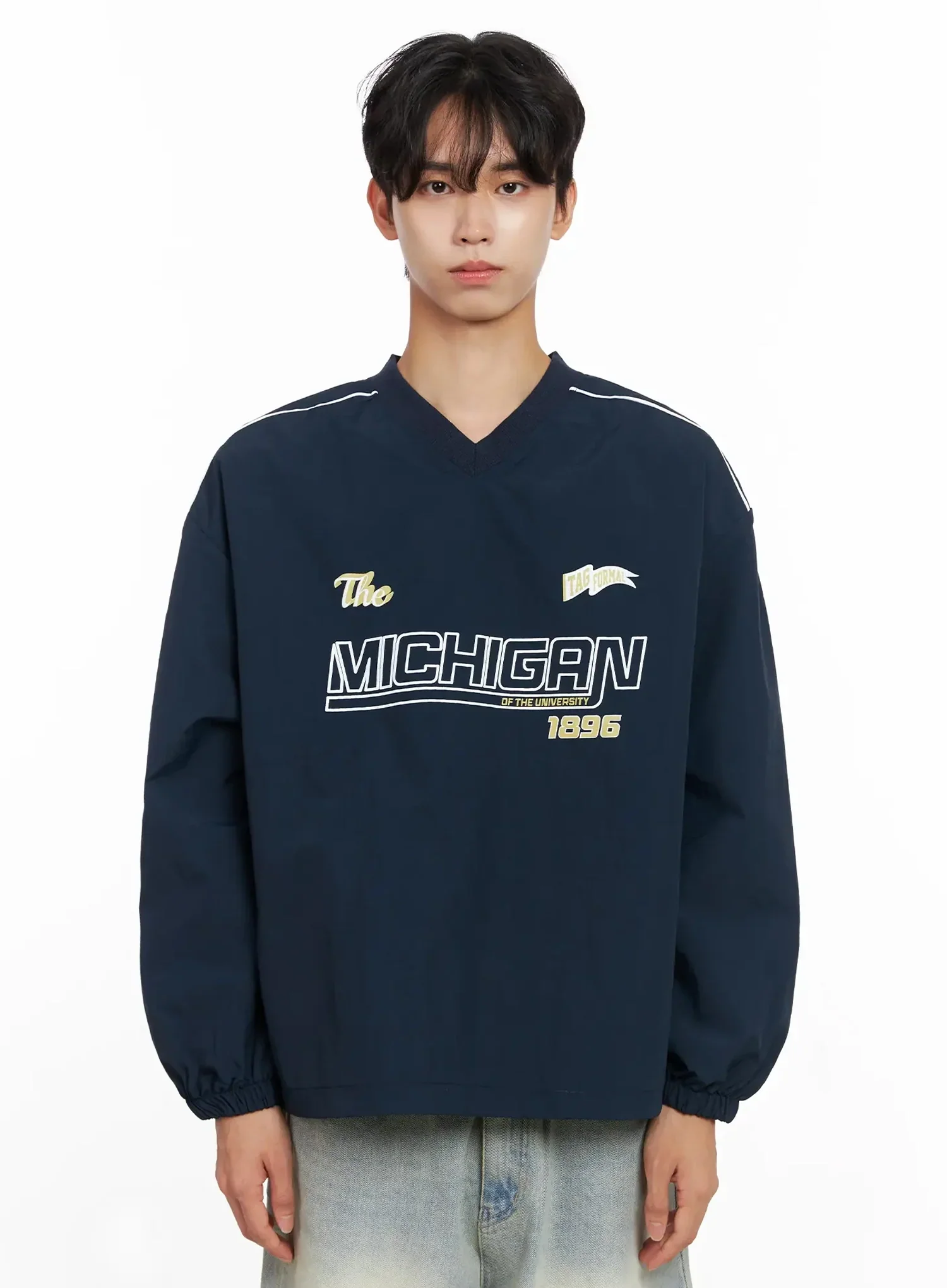 Men's V-Neck Lettering Windbreak Pullover IO517 - Image 17