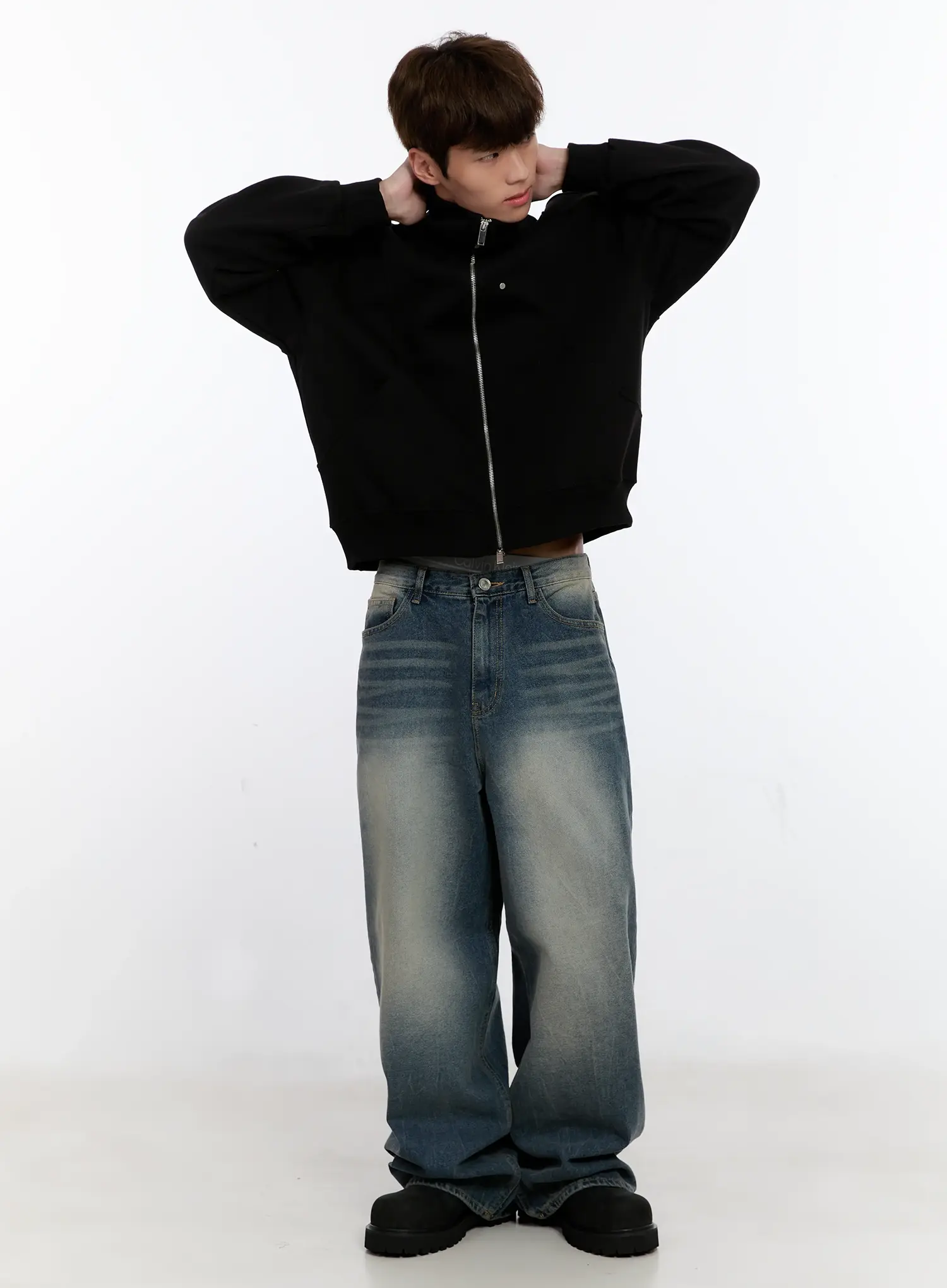 Men's Vintage Wash Baggy Jeans IS529 - Image 2