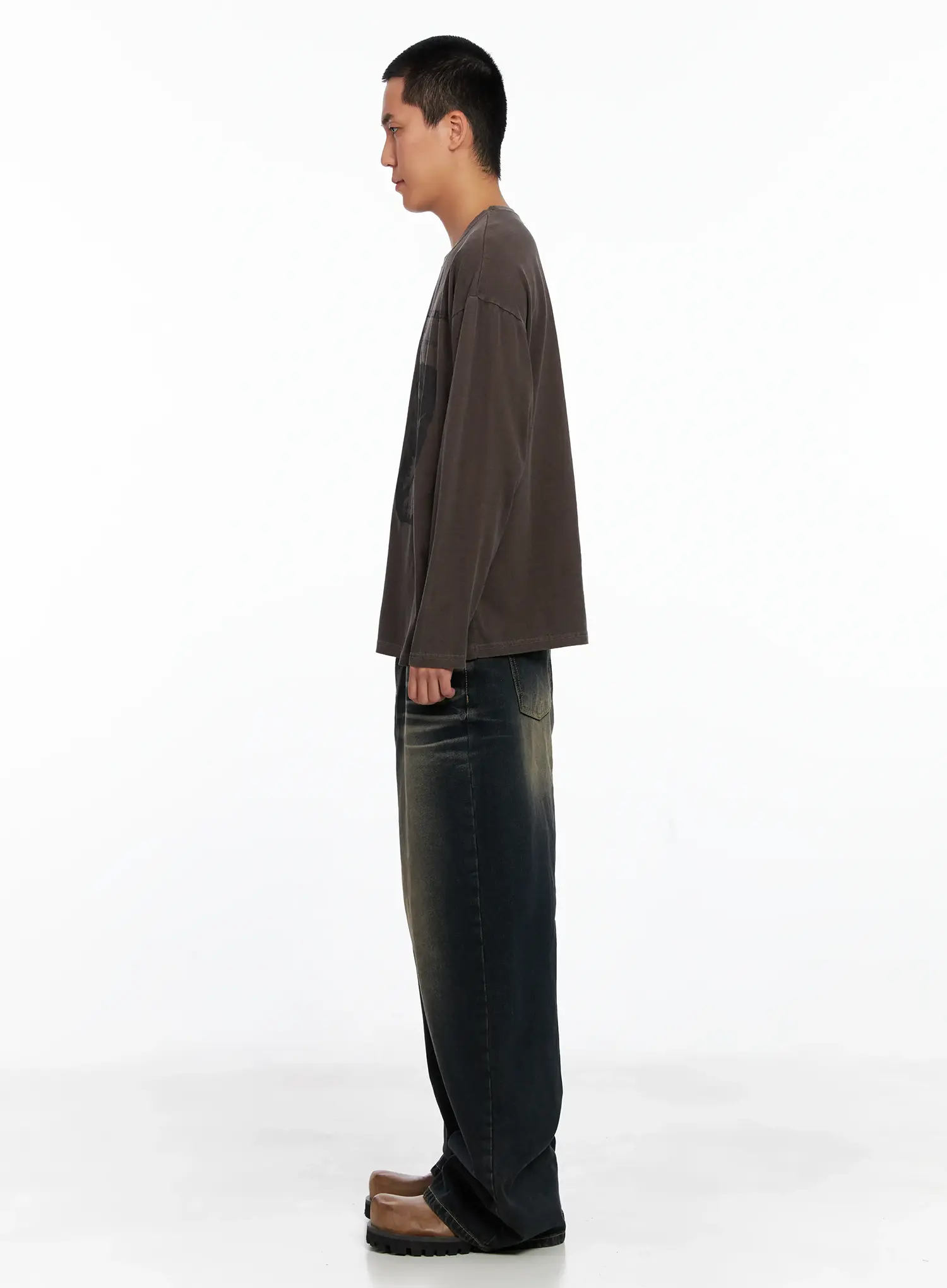 Men's Vintage Washed Wide-Leg Jeans IS509 - Image 8