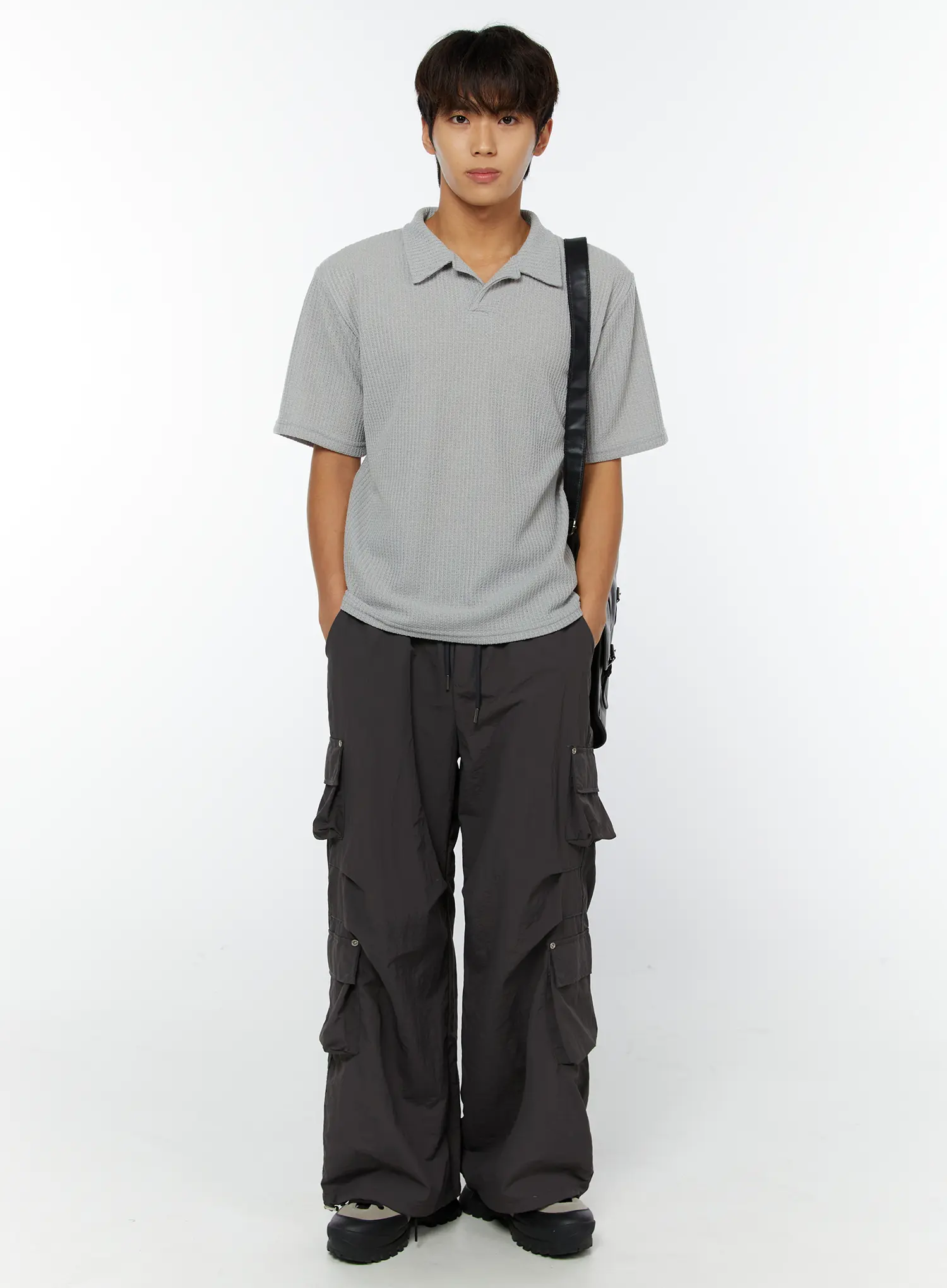 Men's Waffle Knit Polo T-Shirt IY508 - Image 2