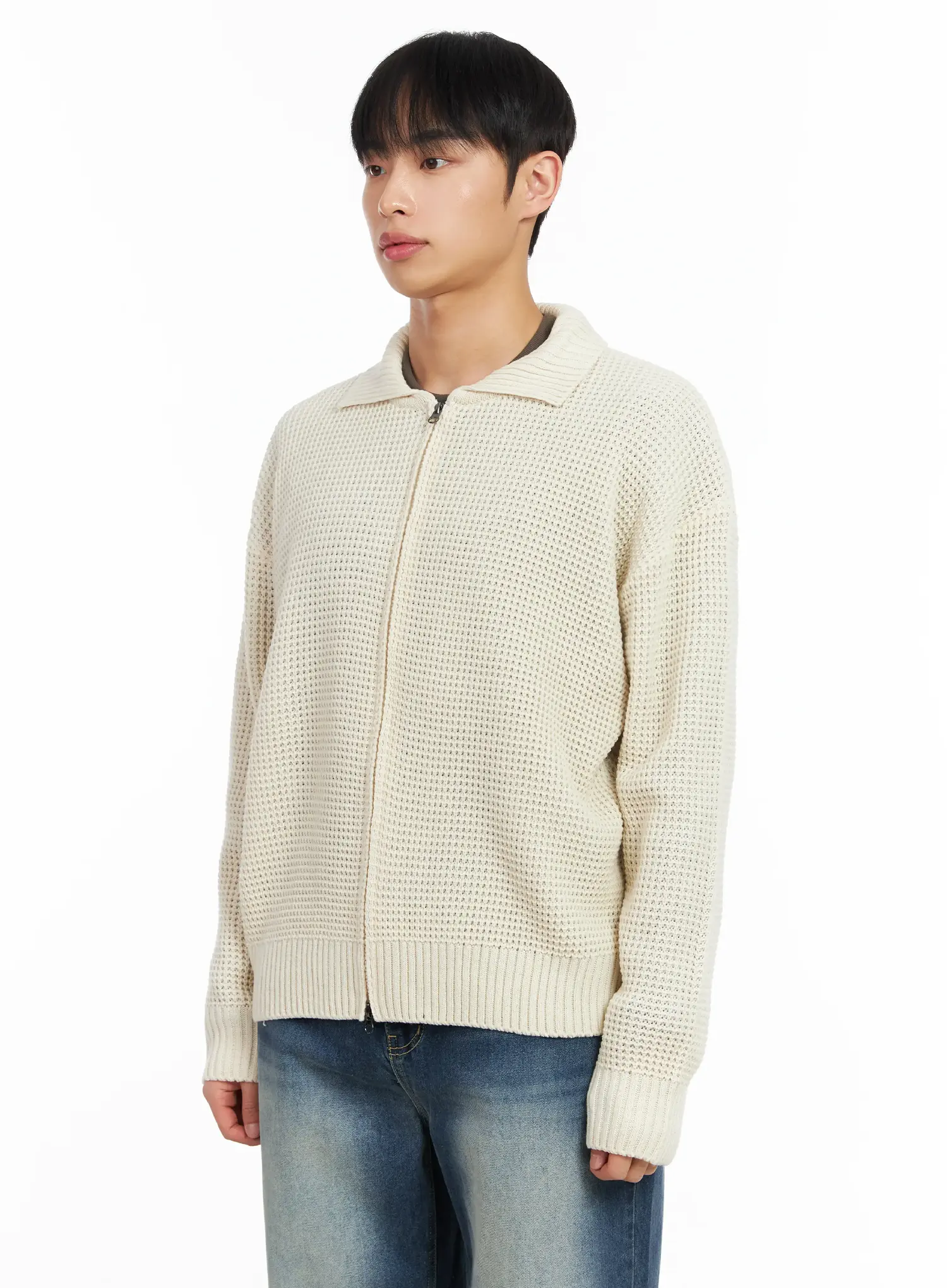 Men's Waffle Knit Zip-Up Cardigan IM511 - Image 5