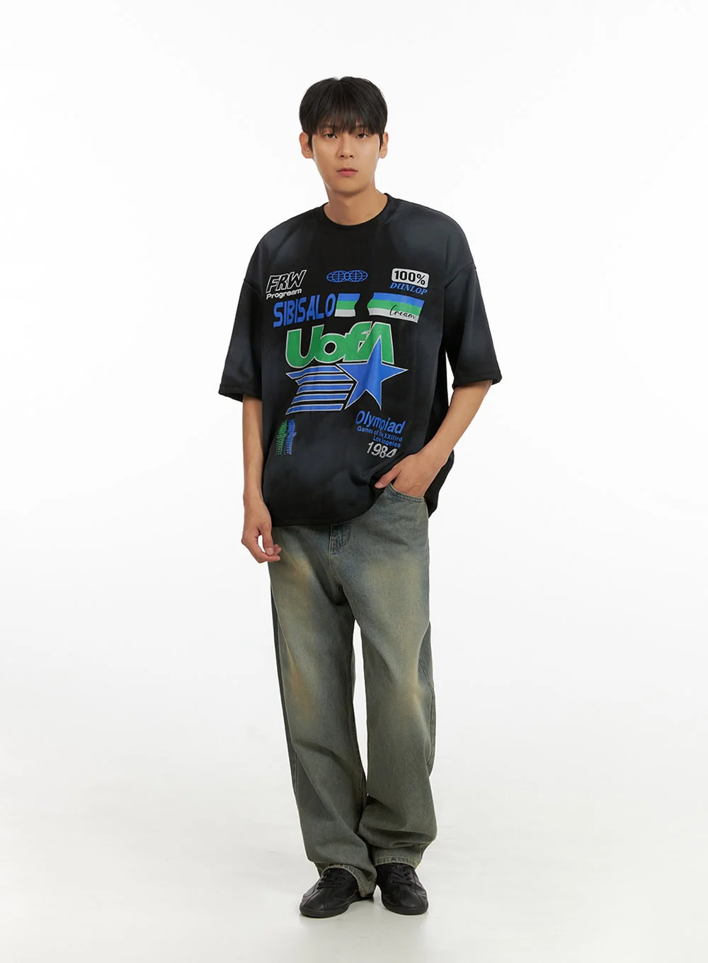 Men's Washed Baggy Denim Jeans IU418 - Image 3