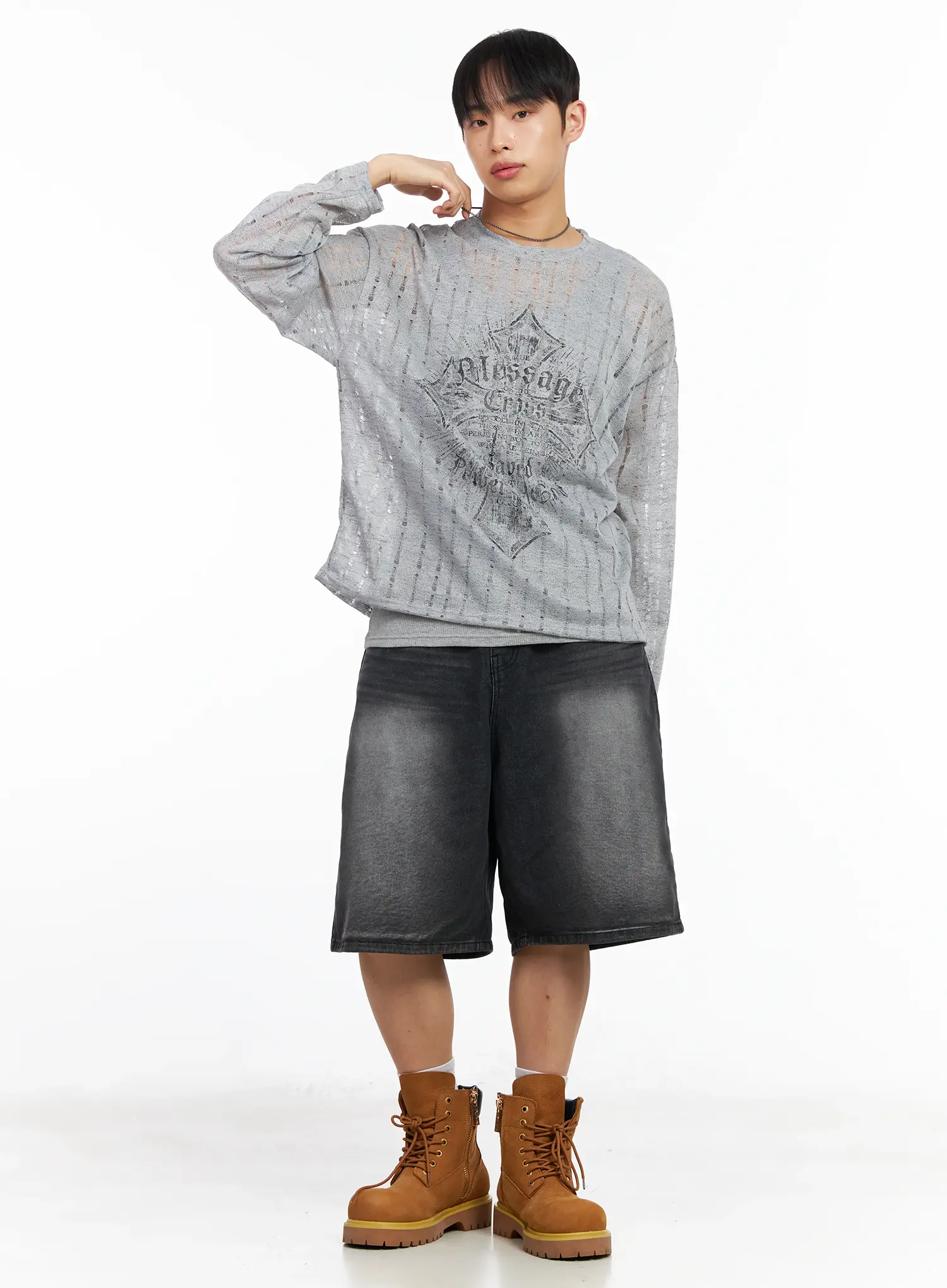 Men's Washed Bermuda Jeans IM516 - Image 4