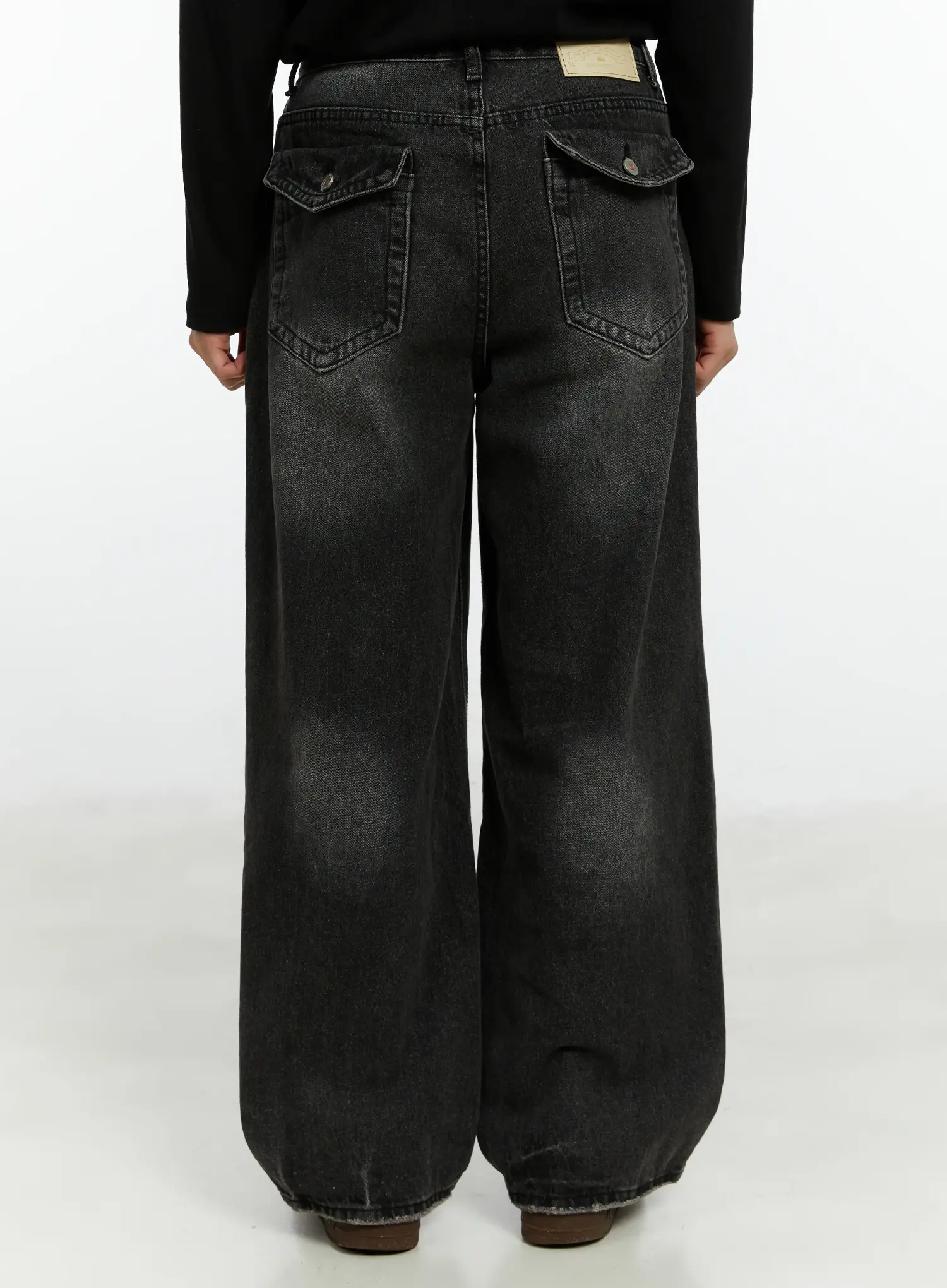 Men's Washed Black Wide Leg Jeans IF511