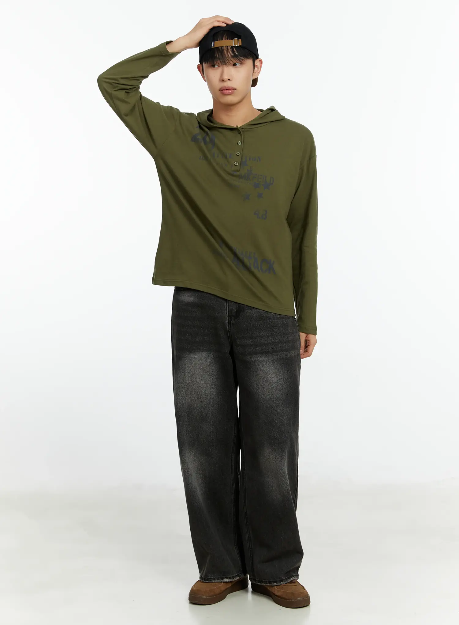 Men's Washed Black Wide Leg Jeans IF511 - Image 11