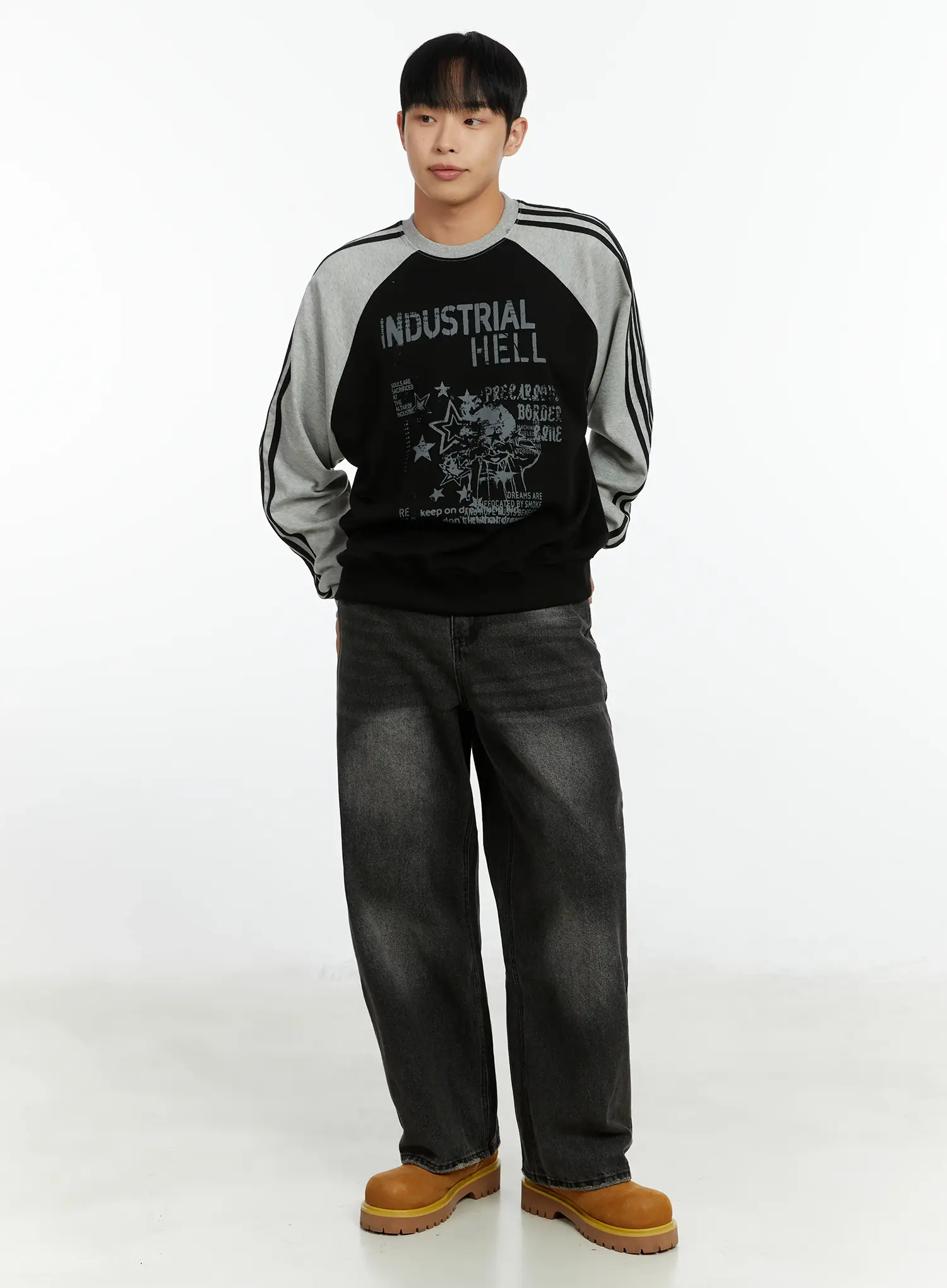 Men's Washed Black Wide Leg Jeans IF511 - Image 13