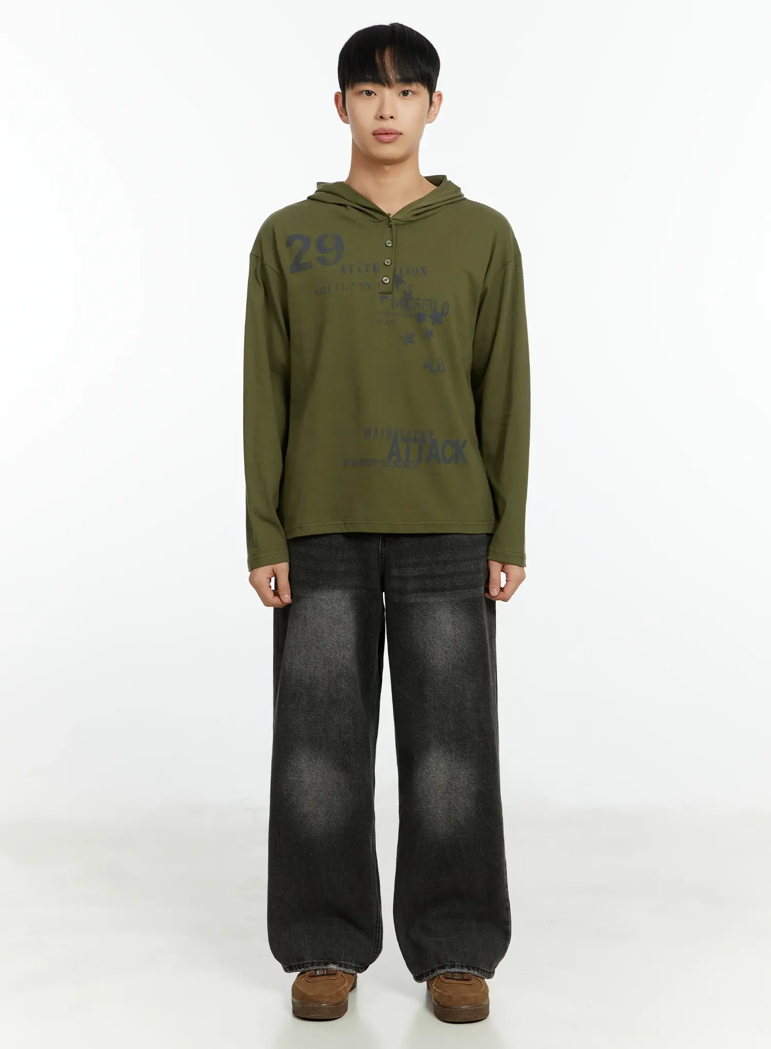 Men's Washed Black Wide Leg Jeans IF511 - Image 4