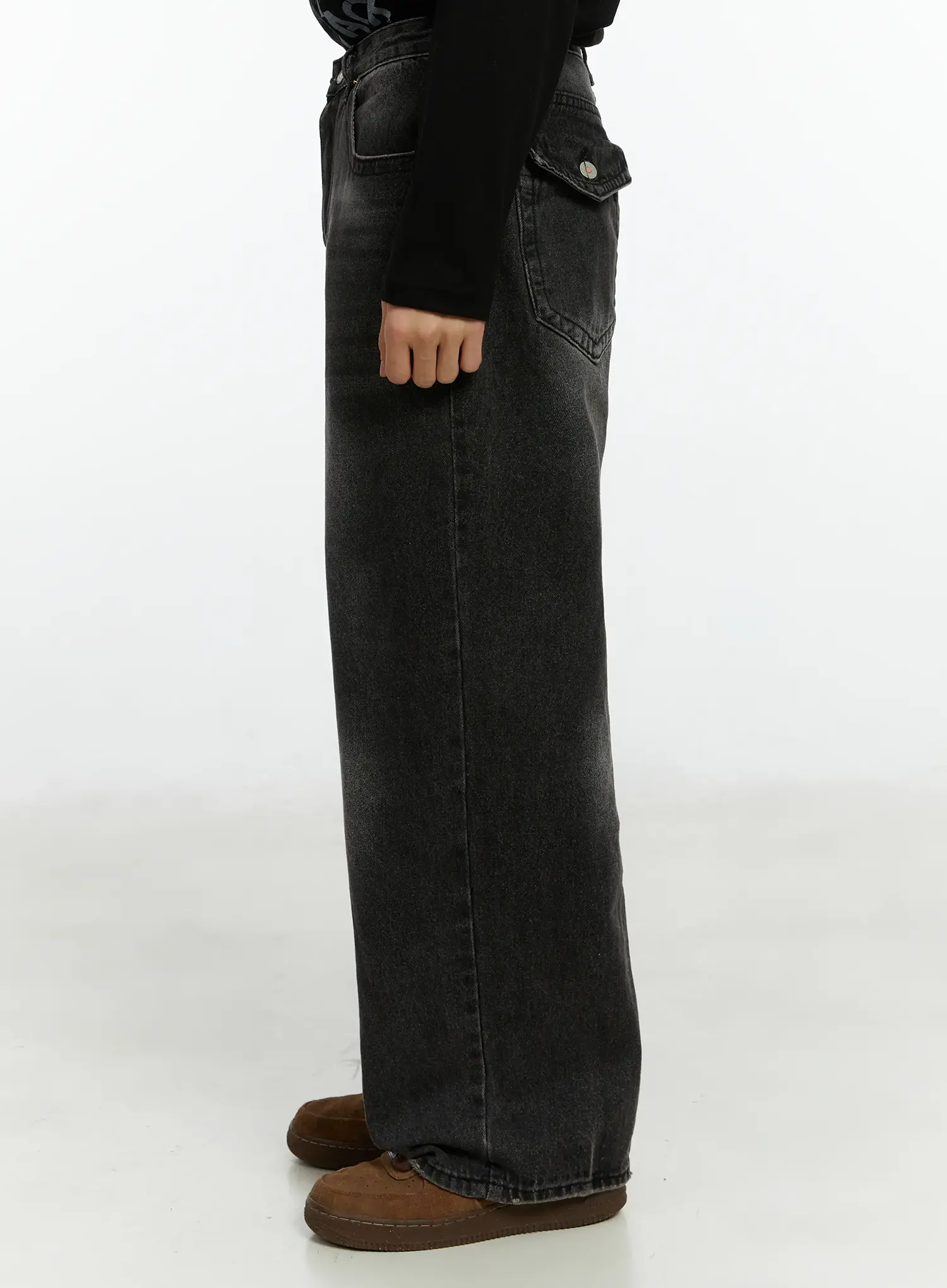 Men's Washed Black Wide Leg Jeans IF511 - Image 7