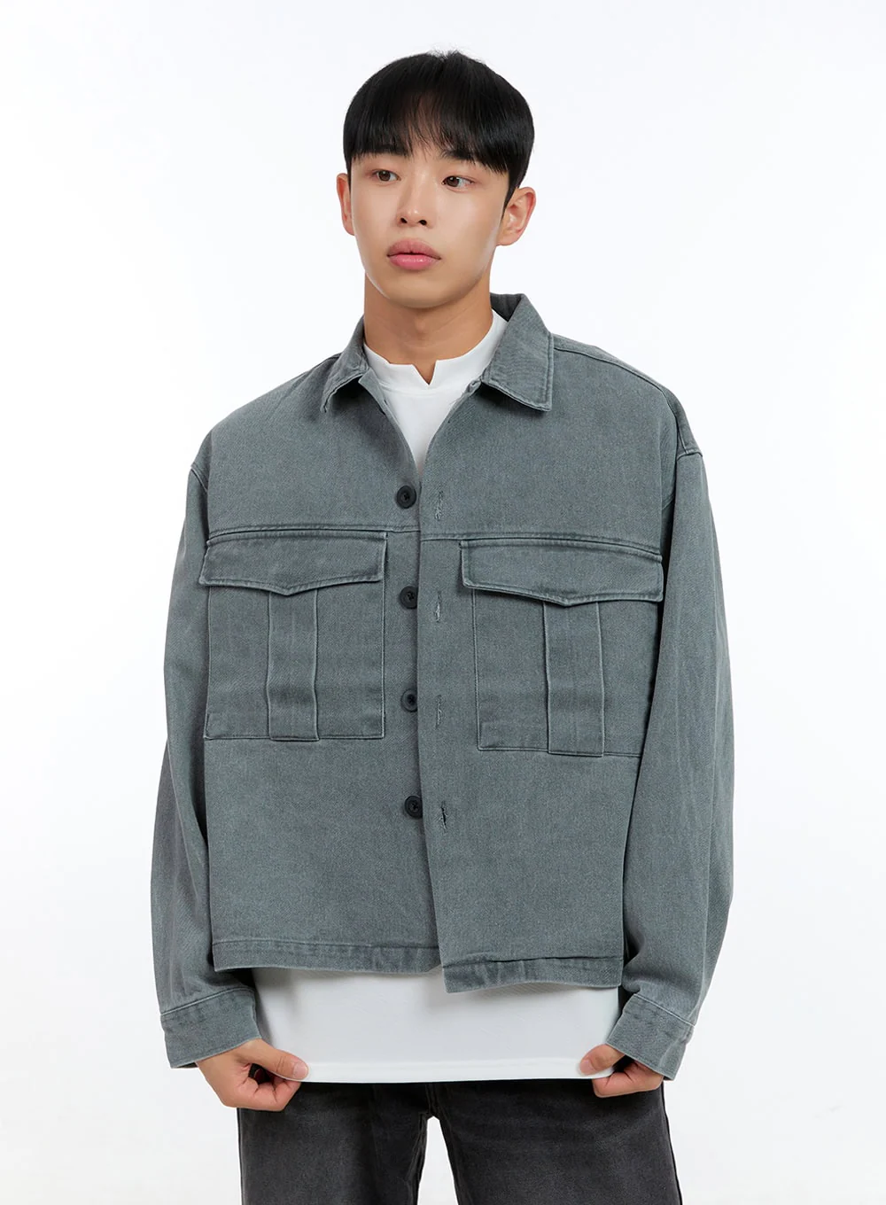 Men's Washed Crop Pocketed Cotton Jacket IG422 - Image 3