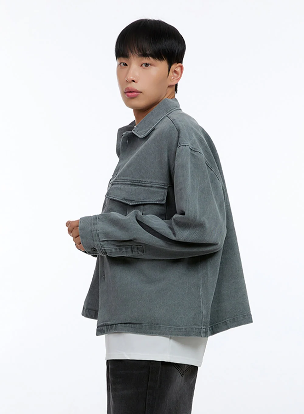 Men's Washed Crop Pocketed Cotton Jacket IG422 - Image 4