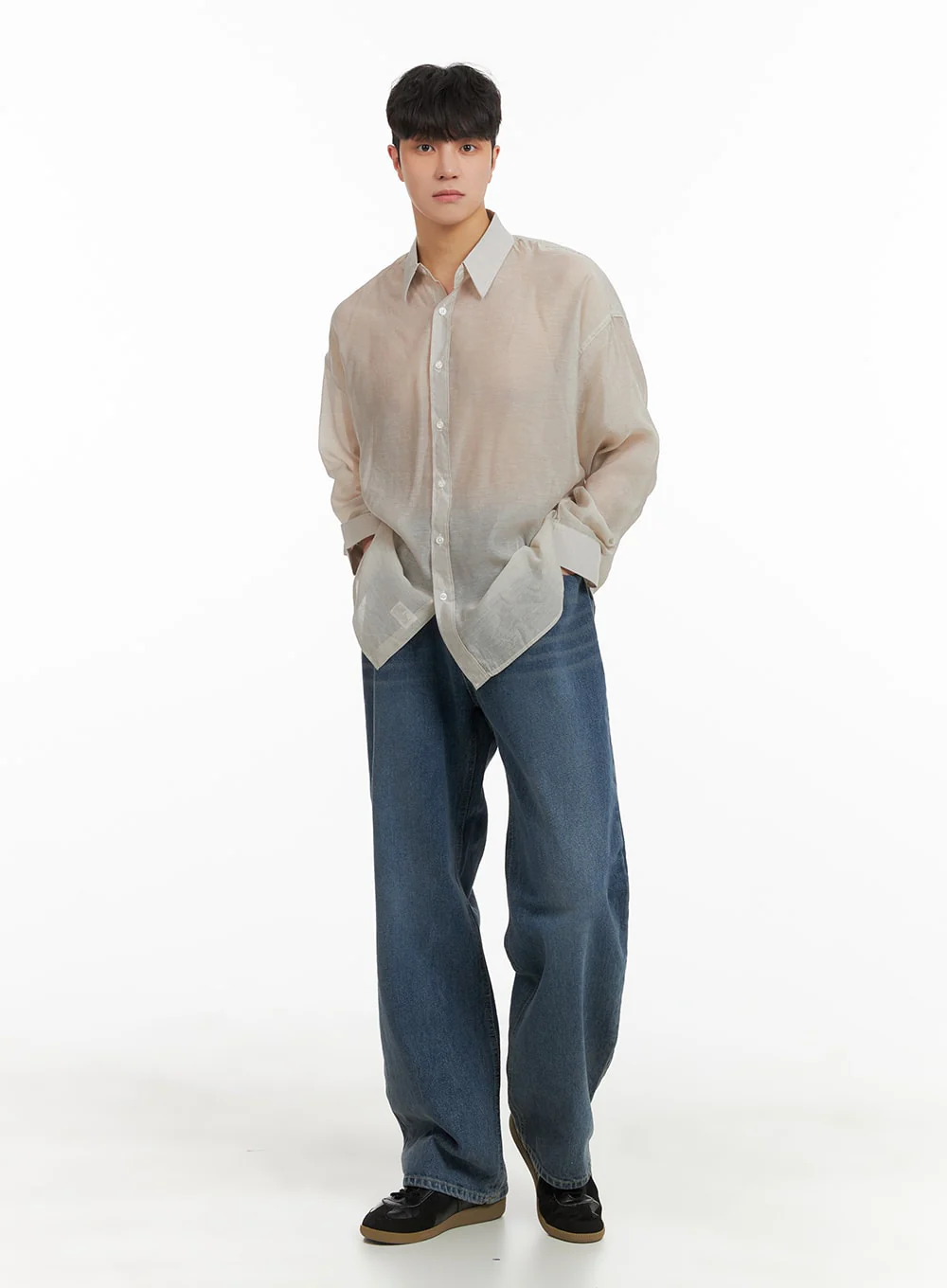 Men's Washed Denim Wide Fit Jeans IA402 - Image 3