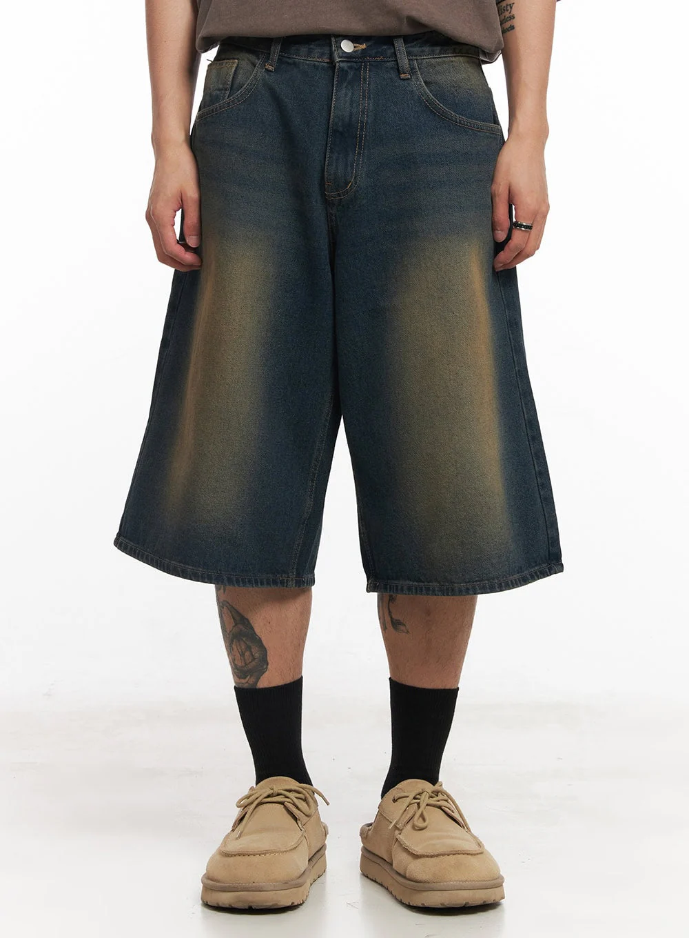 Men's Washed Relaxed-Fit Jorts (Dark blue) IY508 - Image 2