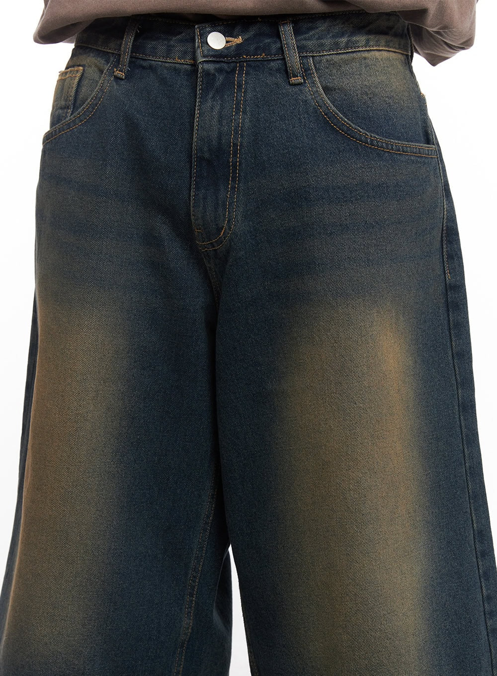 Men's Washed Relaxed-Fit Jorts (Dark blue) IY508 - Image 3