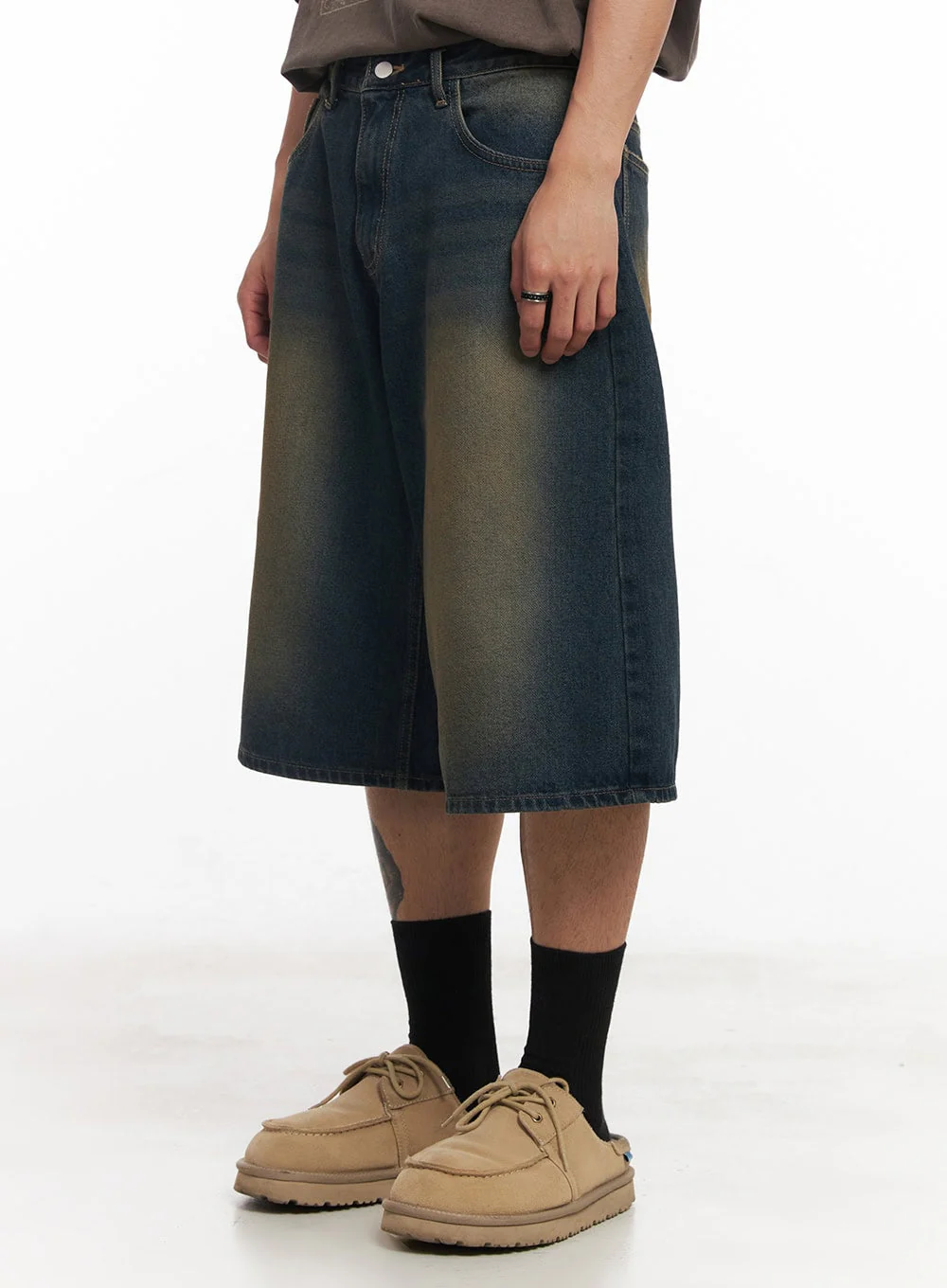 Men's Washed Relaxed-Fit Jorts (Dark blue) IY508 - Image 4