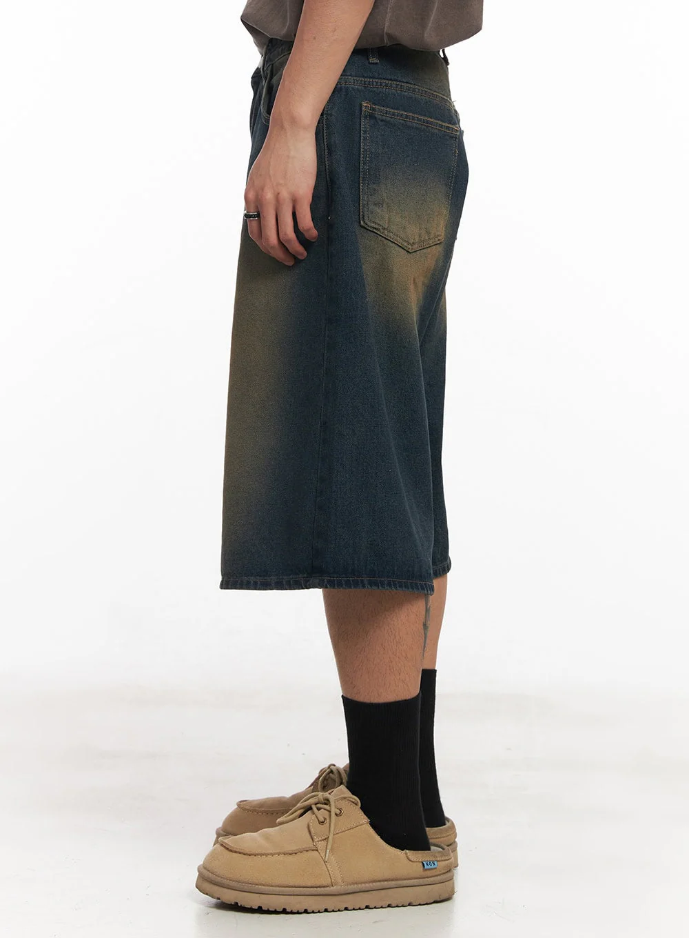 Men's Washed Relaxed-Fit Jorts (Dark blue) IY508 - Image 5