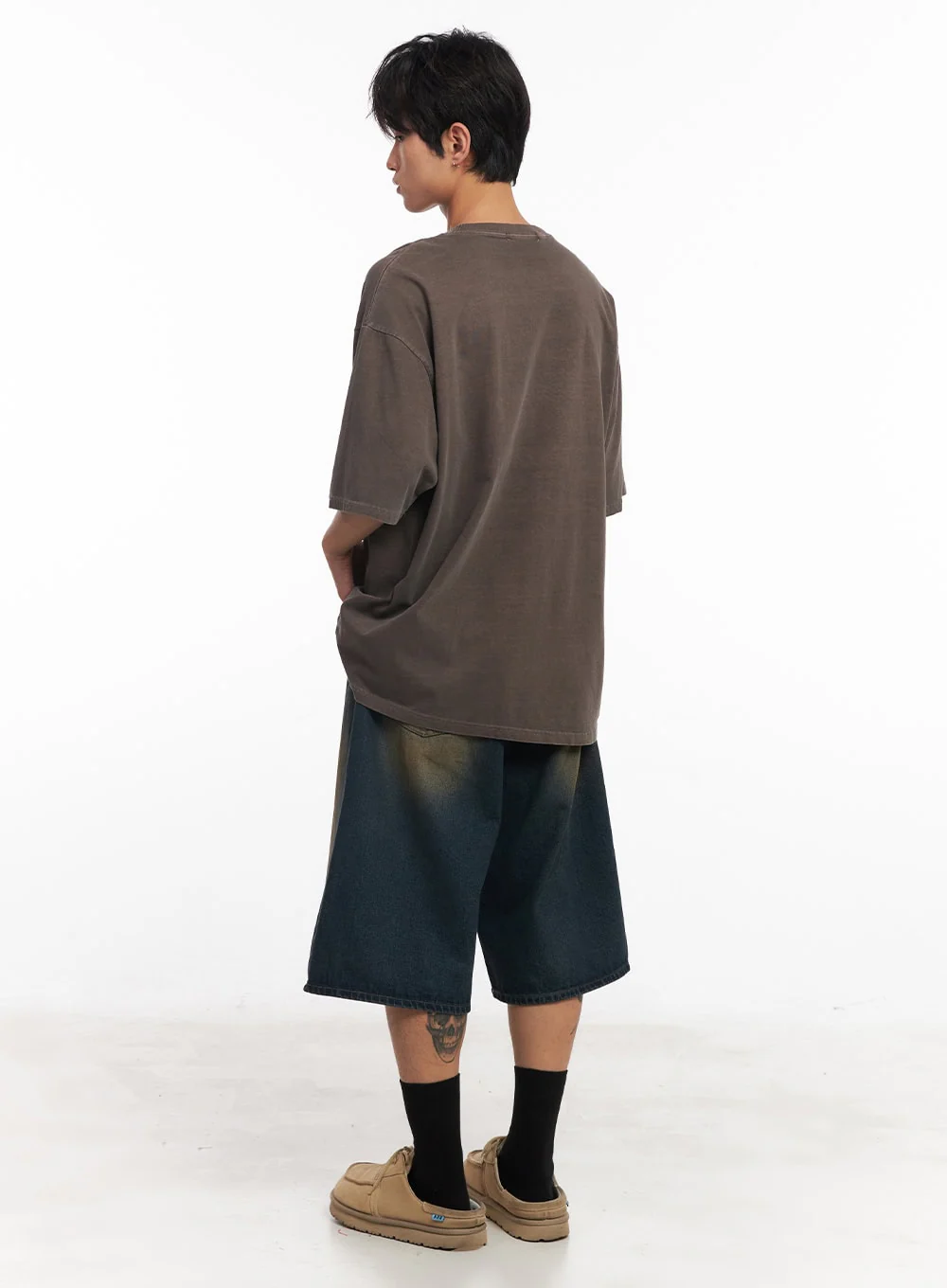 Men's Washed Relaxed-Fit Jorts (Dark blue) IY508 - Image 9